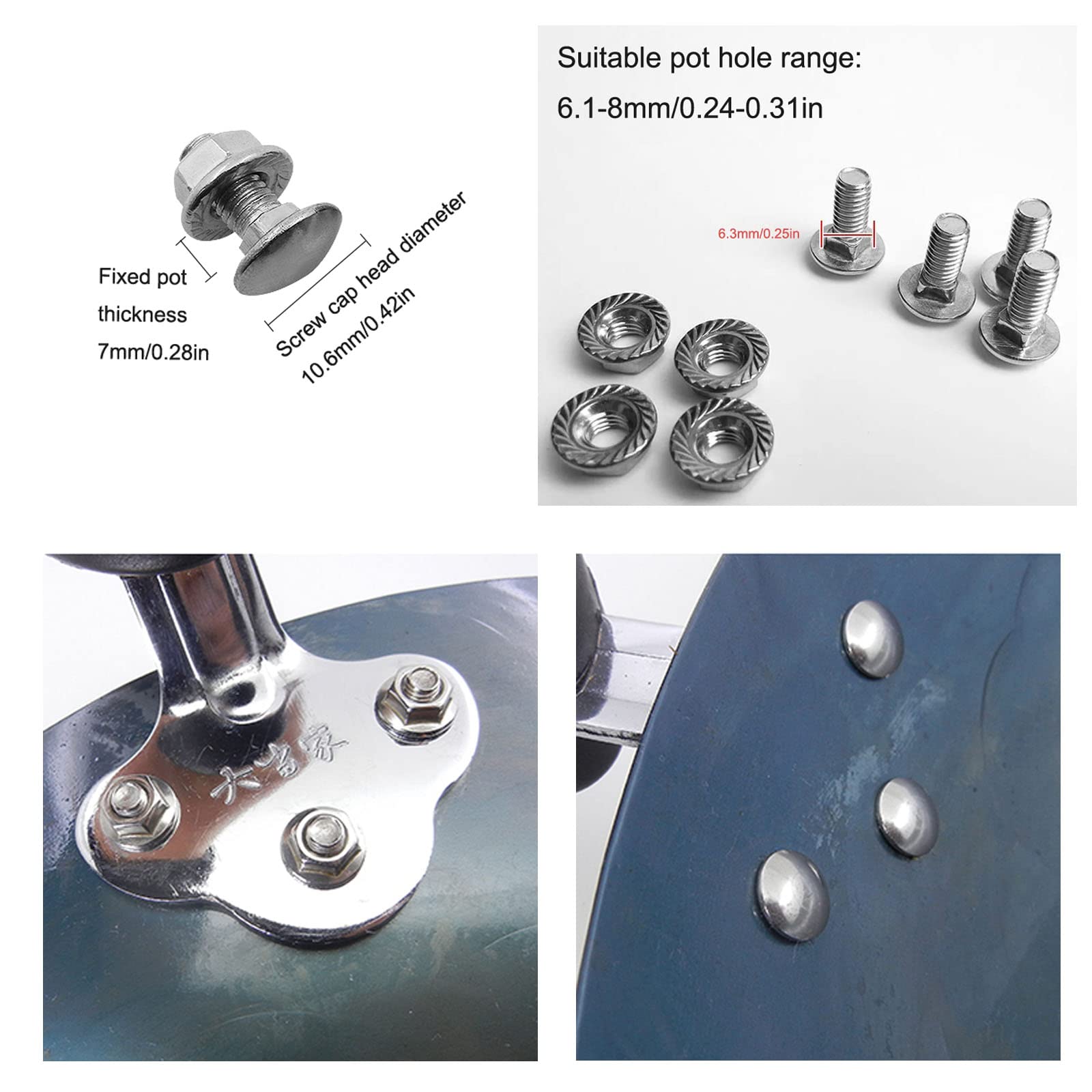 NentMent Stock Pot Handle Screws Set, M6x16mm, Stainless Steel, 4pcs + Small Wrench, Model ZQ-017