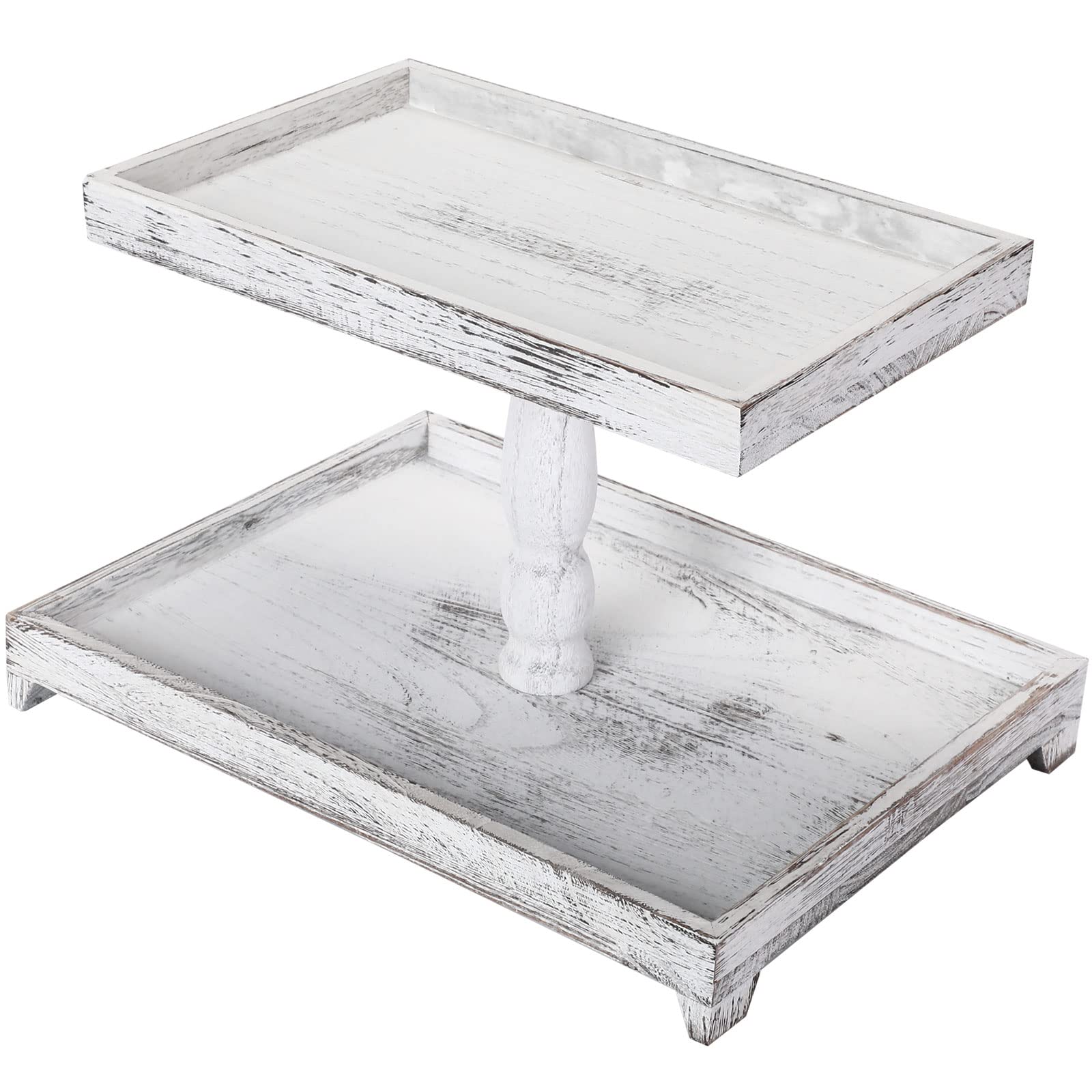 Farmhouse Tiered Tray Stand Wooden Rustic 2 Tier Tray Stand Rectangular Tray Serving Two Tiered Tray Stand For House Kitchen Cak