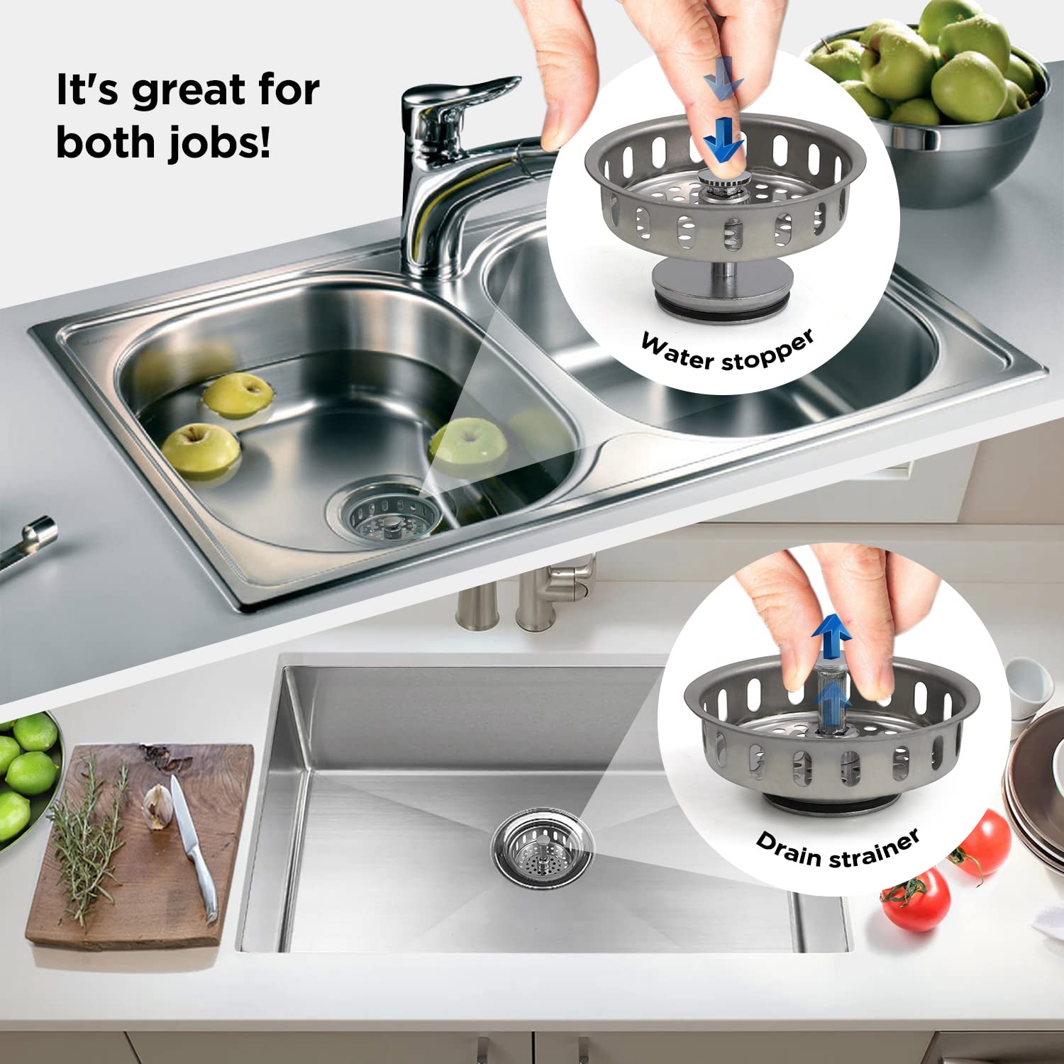 Highcraft 97343 Kitchen Sink Basket Strainer Replacement For Standard Drains (3-1/4 Inch) Stainless Spring Steel Closure And Rub