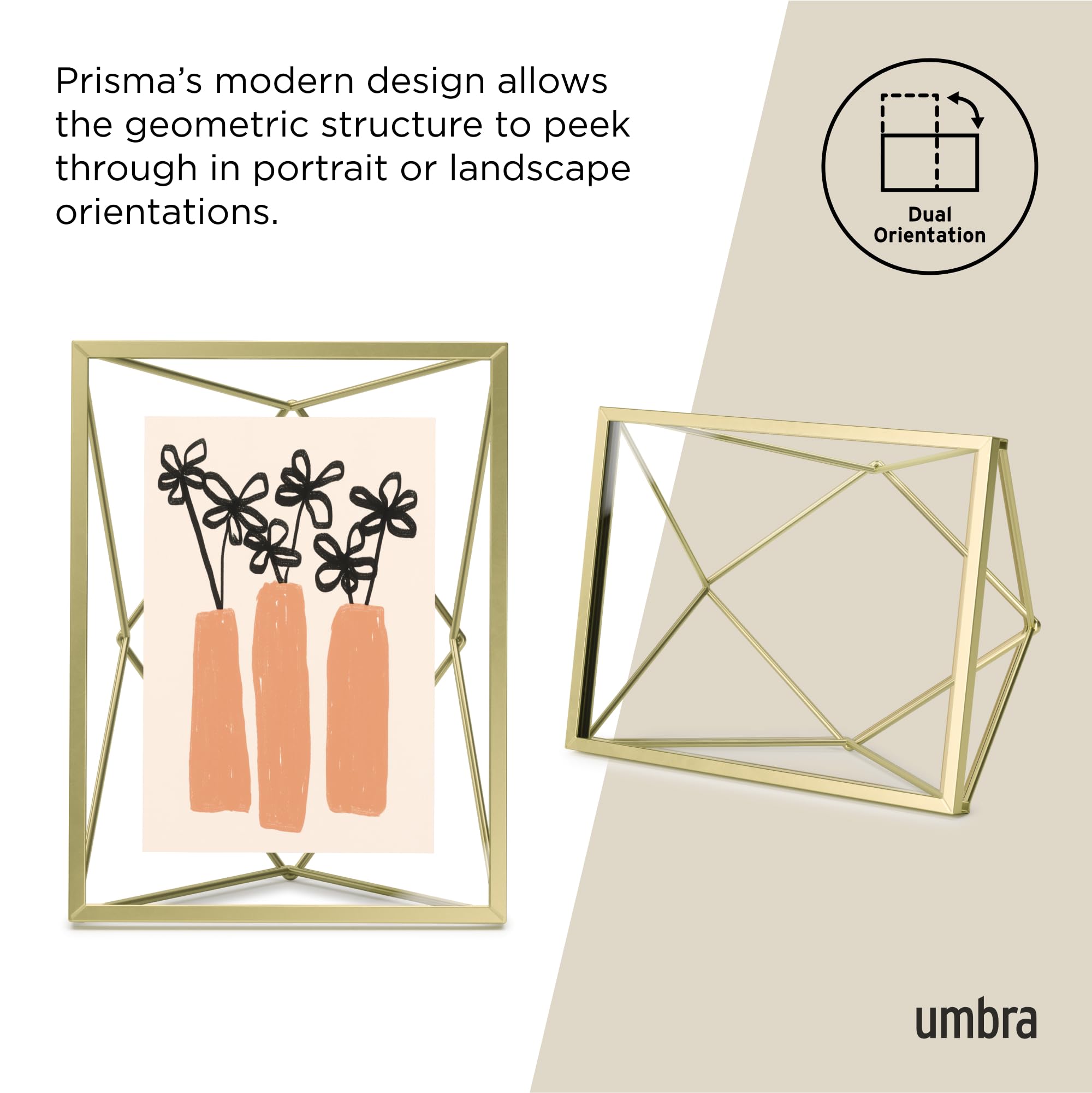 Umbra Prisma Picture Frame, 4x6 Metal Photo Display for Desk or Wall, 4 x 6, Brass