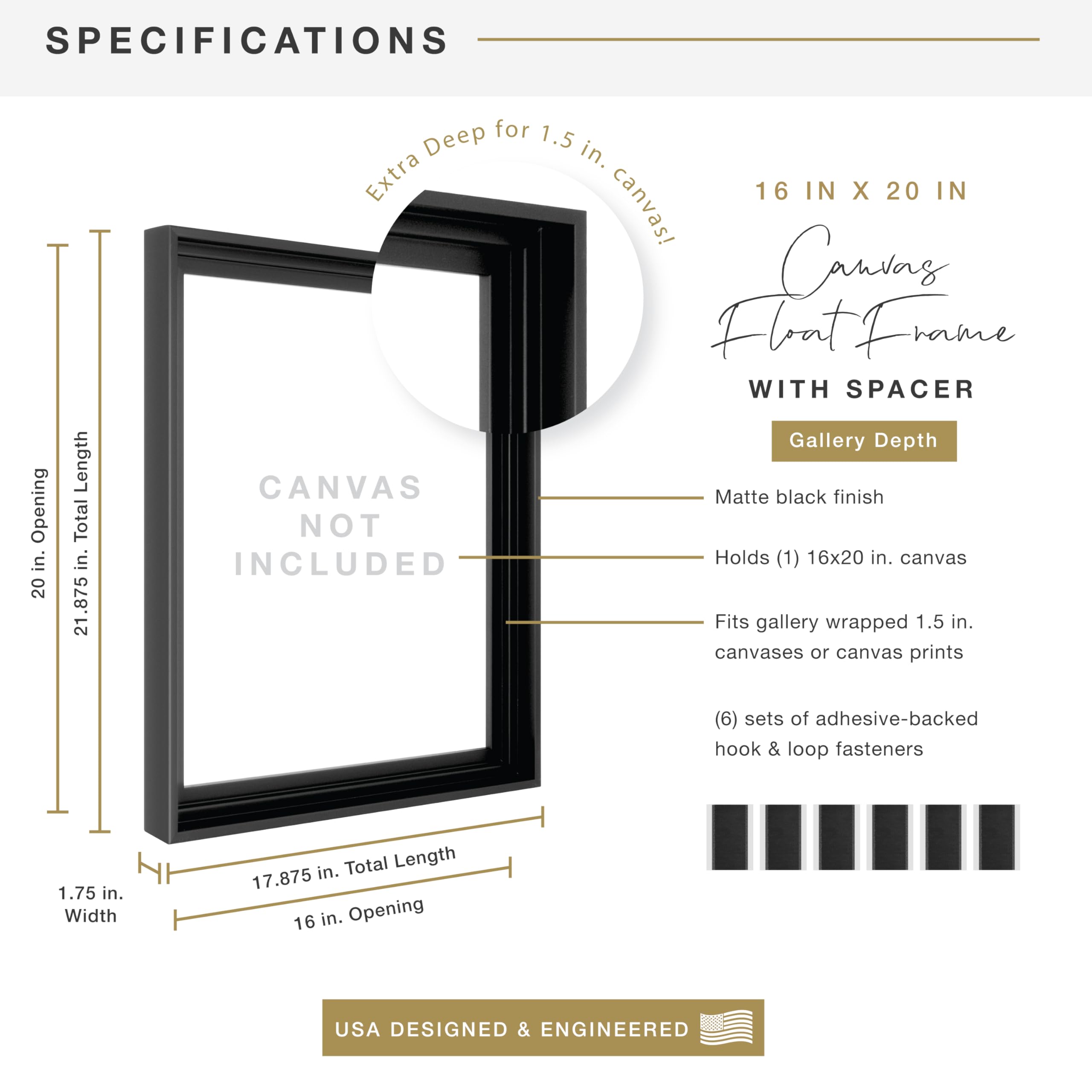 Mcs Canvas Float Frames 16X20 Frame, Black Frame For Finished Canvases, Vertical & Horizontal Wall Hanging Large Frame With Adhe