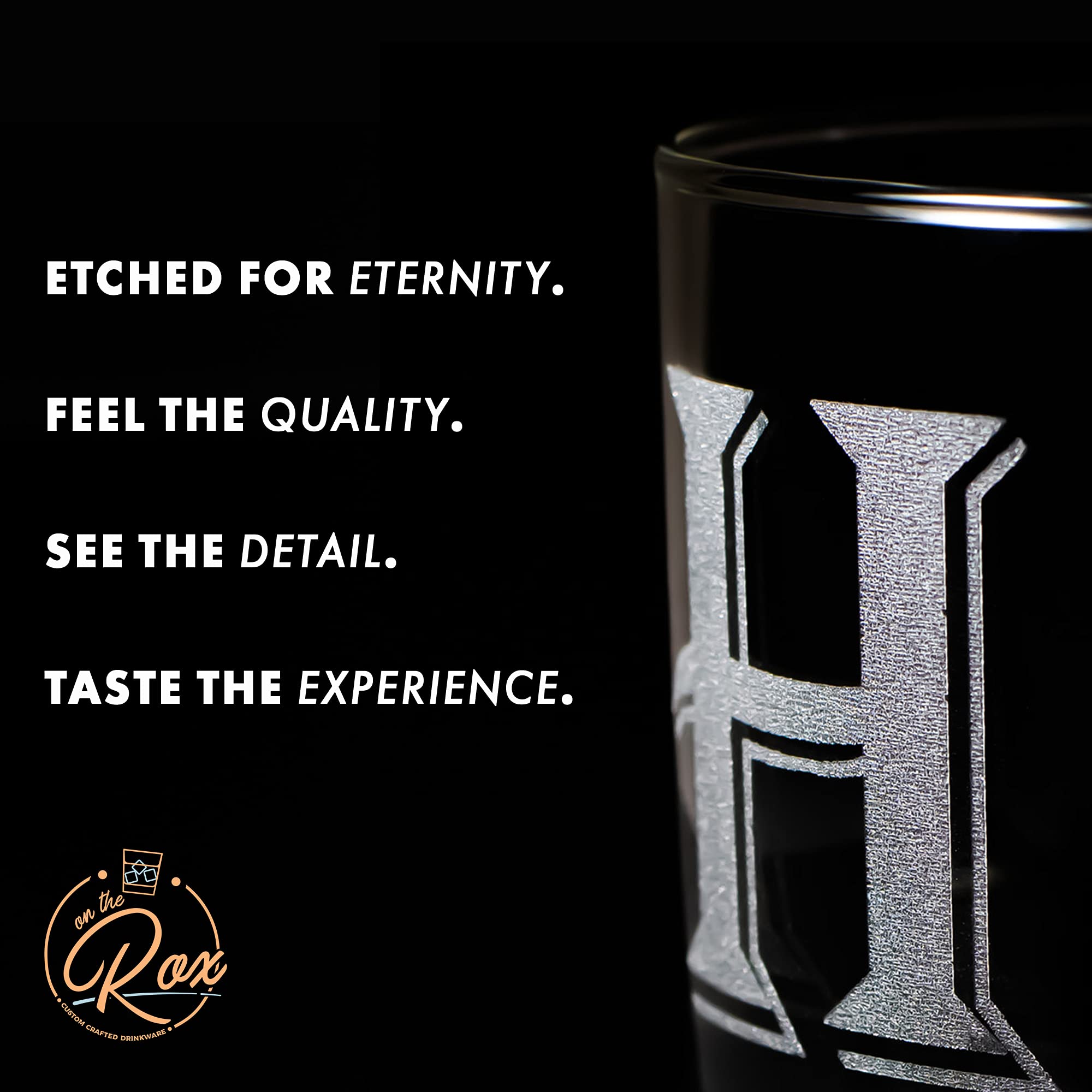 (X-Monogram)- 4 Piece Set Of 11 Ounce Engraved Heavy Base Rocks Glasses- Quality Elegant Glass-Multi-Purpose Beverage-Rocks Glas