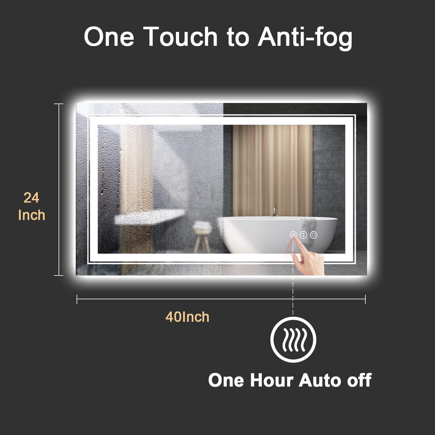 Snowdool 40X24 Front And Backlit Mirror Bathroom Led Mirror, Anti-Fog Bathroom Mirror With Lights, Stepless Dimmable, 3 Colors L