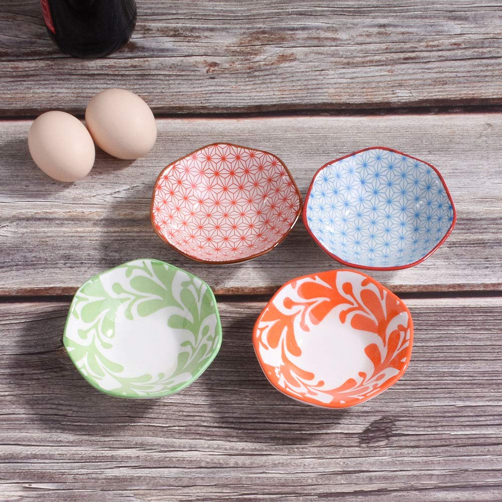 Whitenesser Japanese Soy Sauce Dish Set Of 4 Ceramic Sushi Dishes Dipping Cups Serving For Seasoning (A)
