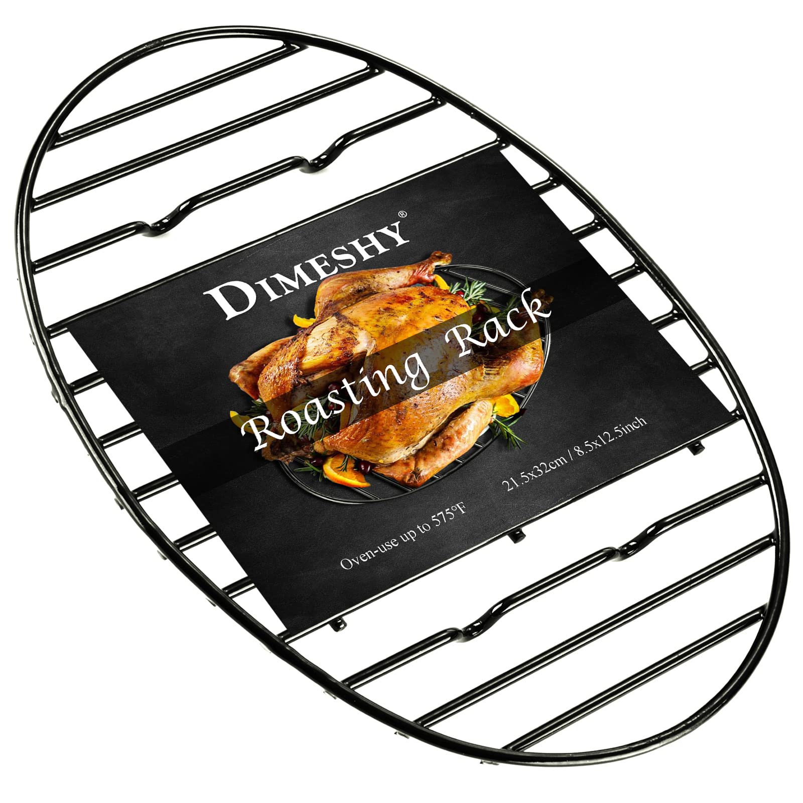 Dimeshy Roasting Rack, Black With Integrated Feet, Enamel Finished, Nonstick, Fit For 15 Inches Oval Roasting Pan, Safety, Dishw