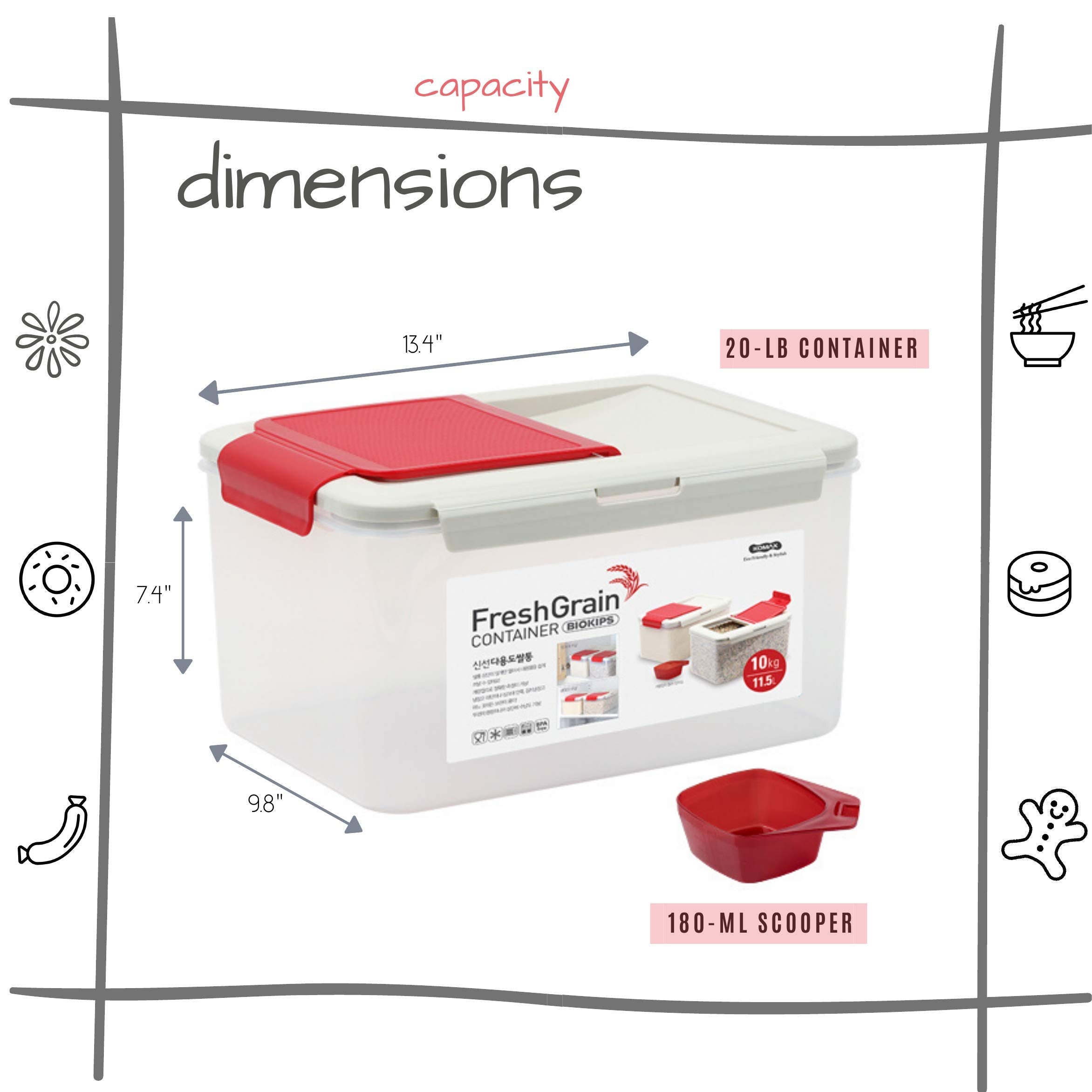 Komax Biokips Extra Large Food Containers, 20Lb Food Storage Bins With Lids & Scooper, Bpa Free Airtight Kitchen Storage Contain