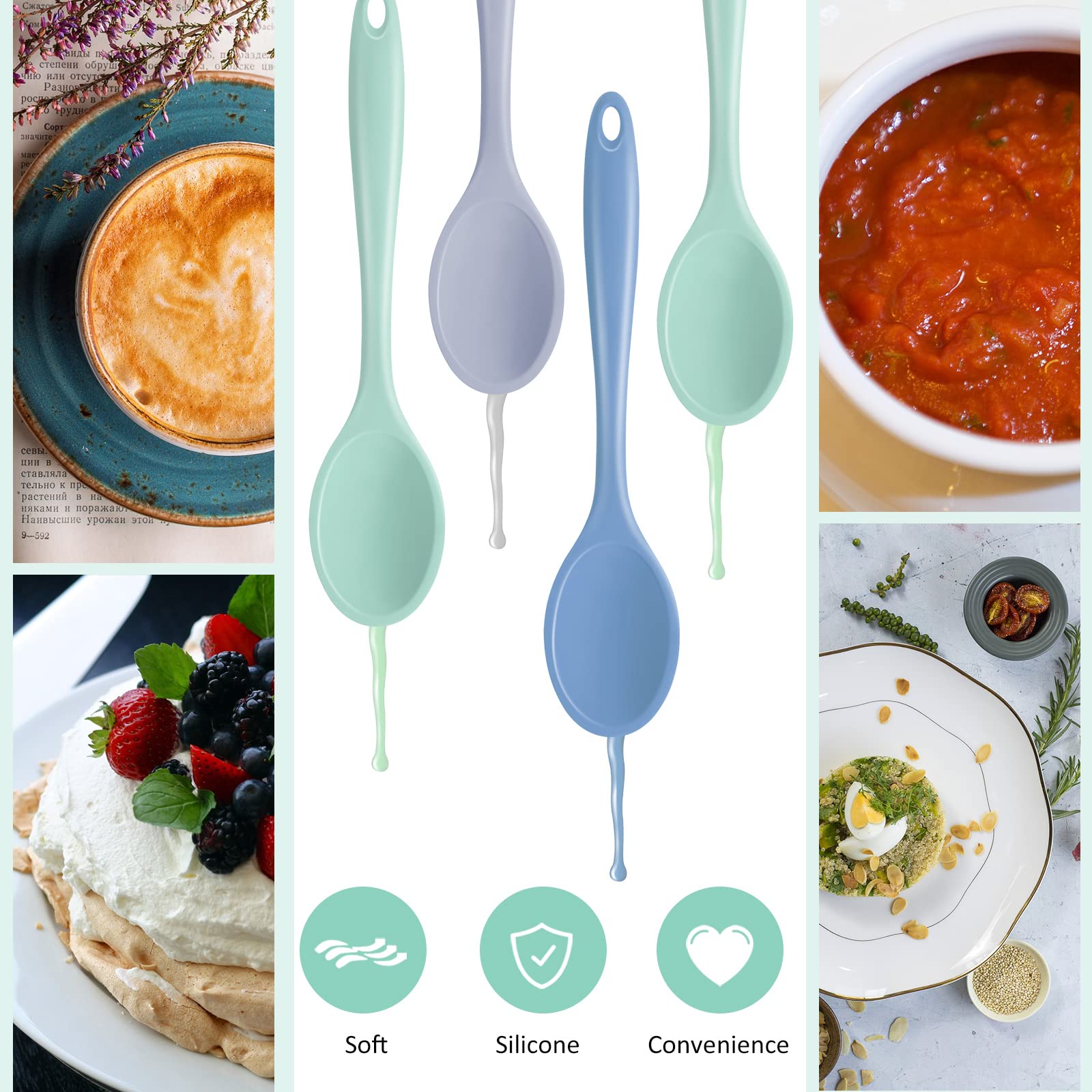 4 Pieces Silicone Mixing Spoon For Cooking Heat Resistant, Large Silicone Basting Spoon Utensil Spoon Non-Stick Serving Spoon Fo