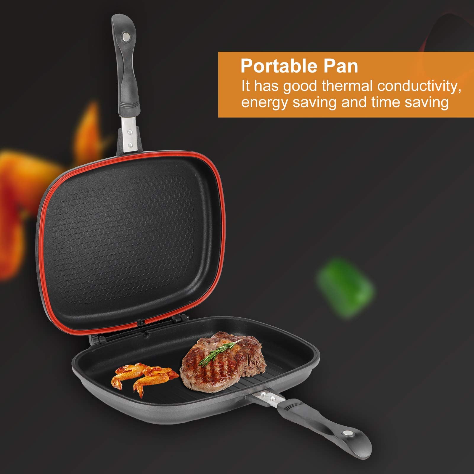 Rbsd Double-Sided Frying Pan, 32Cm/12.6In Bbq Grill Pan, Double Side Pressure Cooking Grill Pan, Portable Grill Pot For Home Coo
