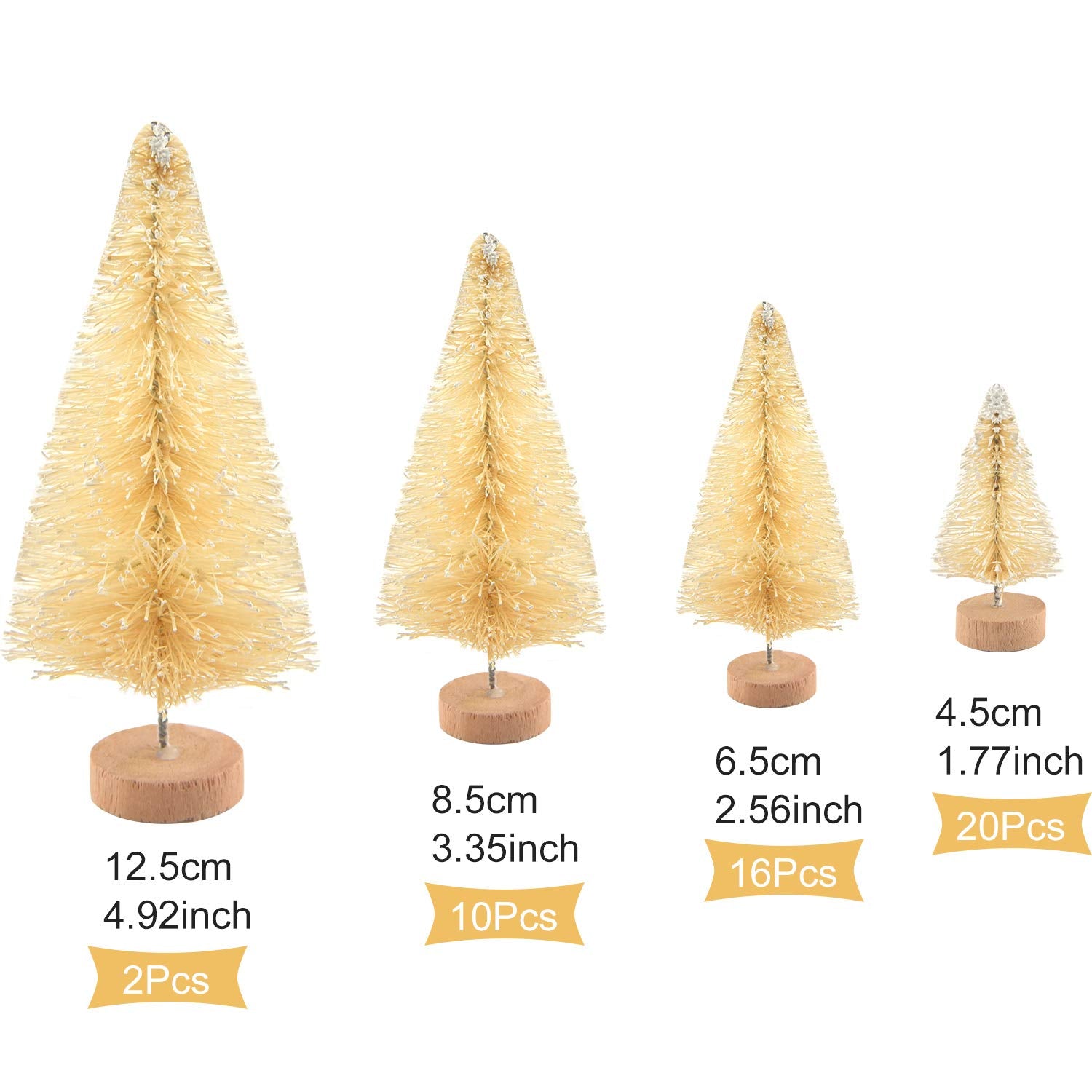 KUUQA 48 Pcs Mini Christmas Trees - Bottle Brush Tabletop Model for Decoration, DIY Room Decor, Diorama Models (White), Small Si