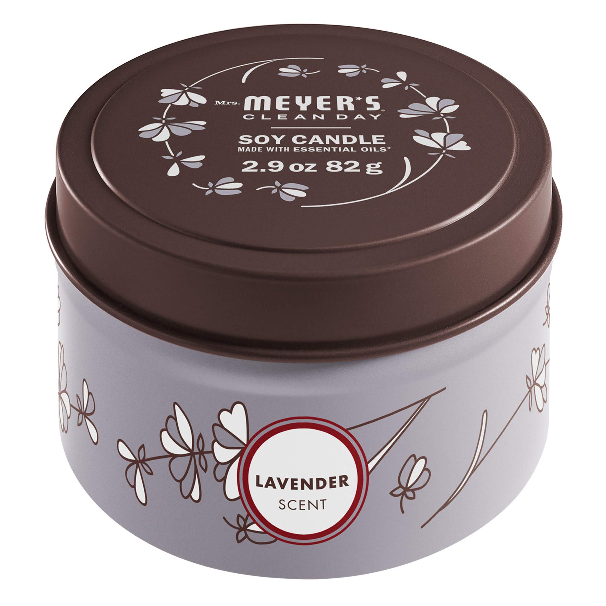 MRS. MEYER'S CLEAN DAY Soy Tin Candle, 12 Hour Burn Time, Made with Soy Wax and Essential Oils, Lavender, 2.9 Oz
