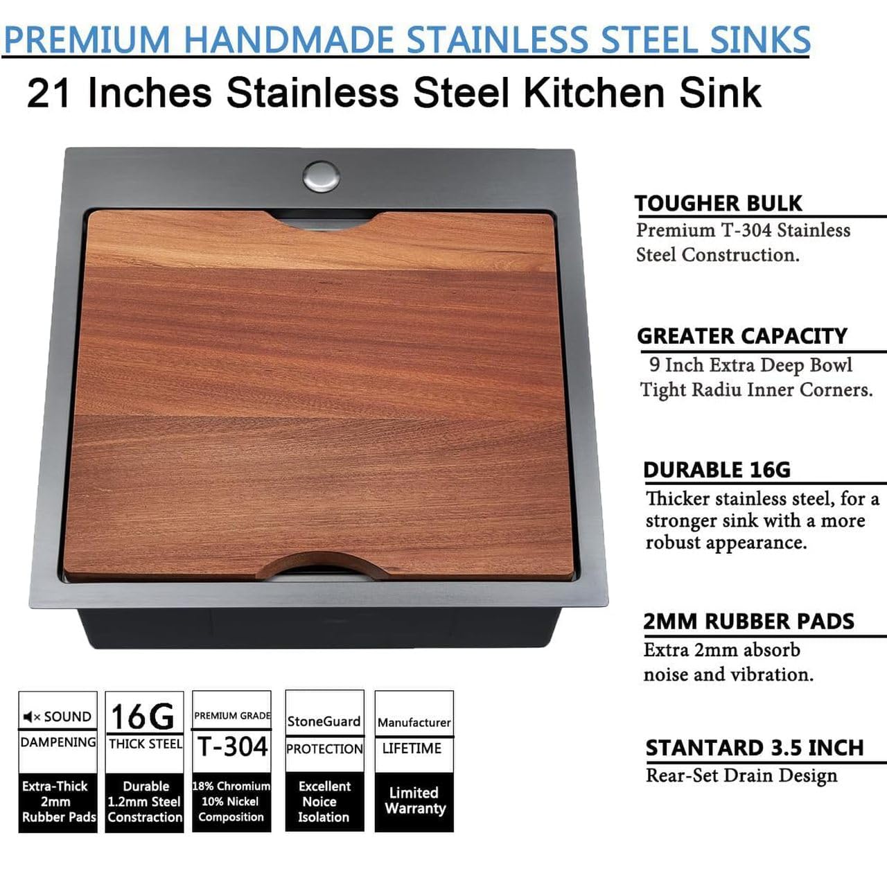 21X20 Inch Black Kitchen Sink, Drop In Bar Sink Black,Stainless Steel Square Small Topmount Workstation Kitchen Sink,Single Bowl