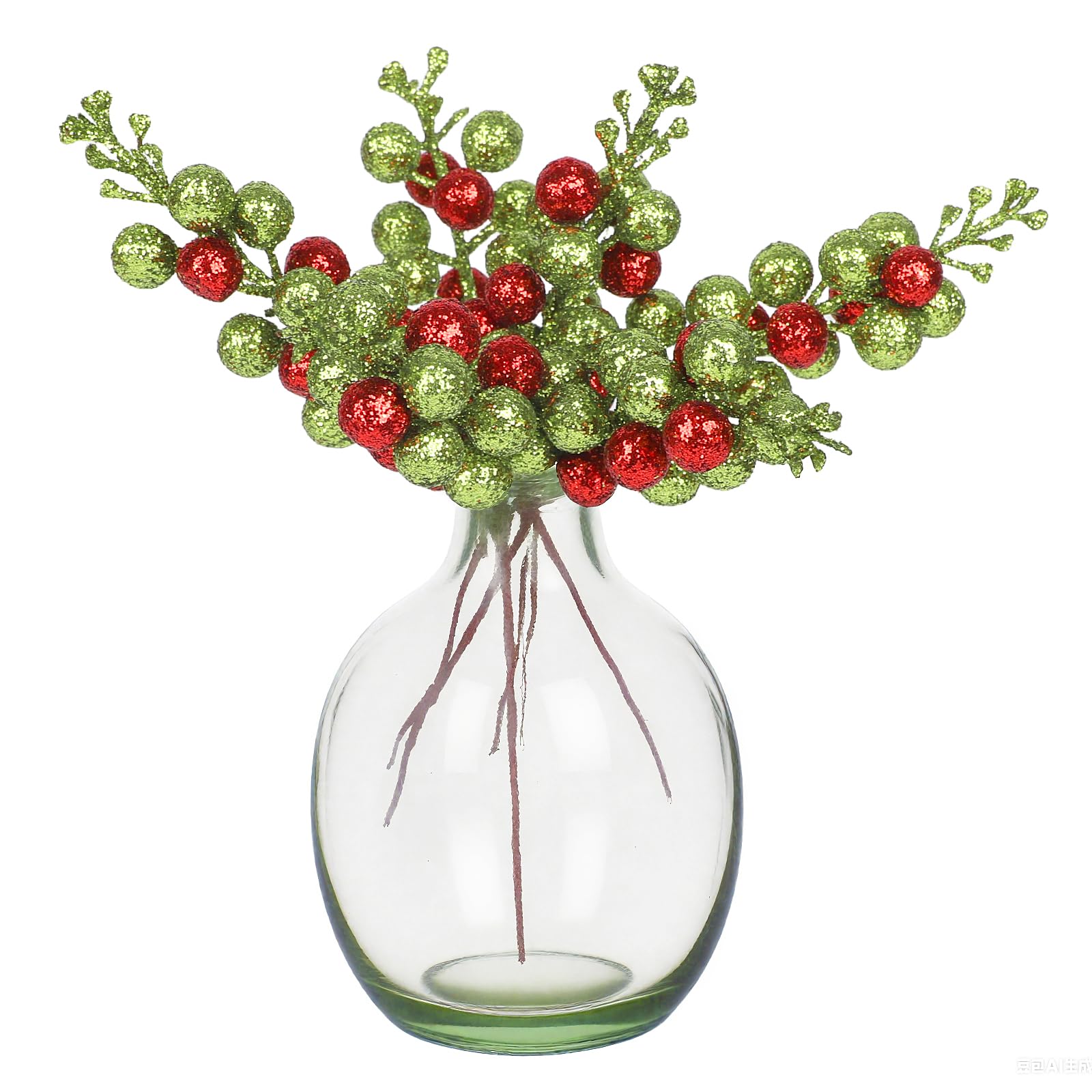 DIYASY Artificial Berry Stems, 20 Pcs Glitter Christmas Tree Picks Xmas Branches Filler Holiday Wreath Garland Decorations Home