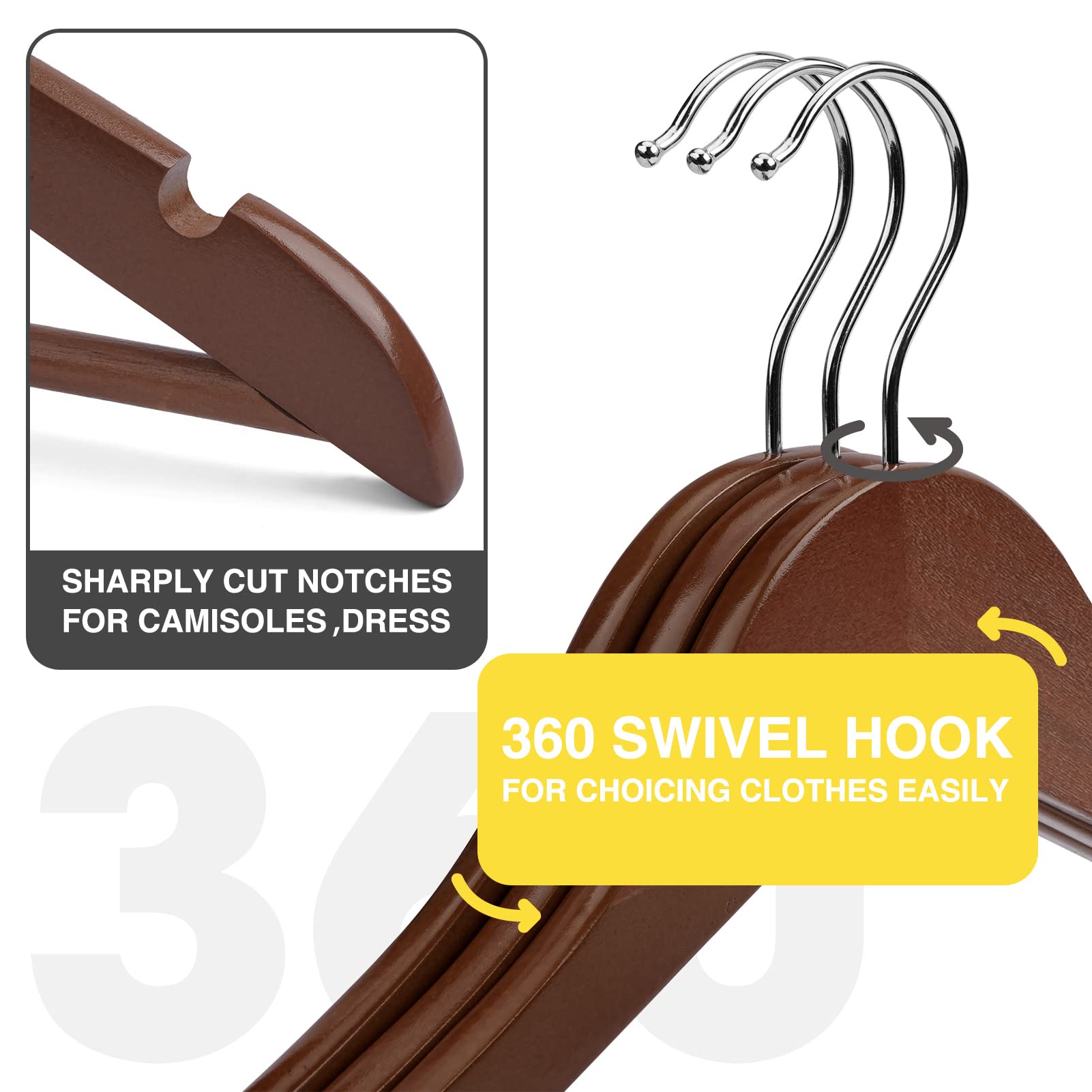 Uinicor Wood Hangers -10 Pack- Wooden Hangers,Heavy Duty Wooden Coat Hangers,Smooth Finish Wooden Clothes Hangers With Non Slip