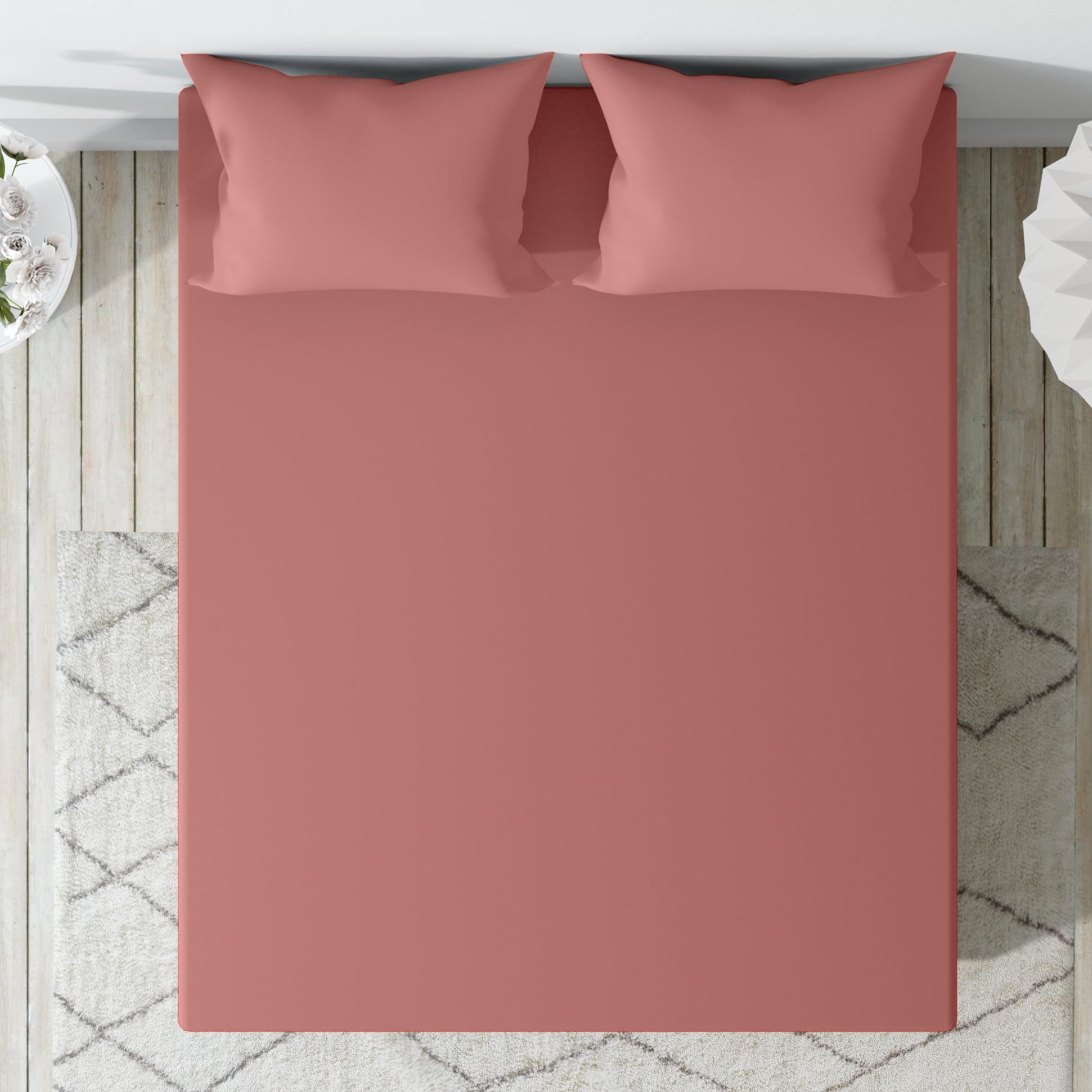 Wakefit 100% Cotton 200 Tc Solid Fitted Bedsheet With 2 Pillow Covers | Pink Rust Diwan, 72 X 48, Pink Rust | 1.83M X 1.22M
