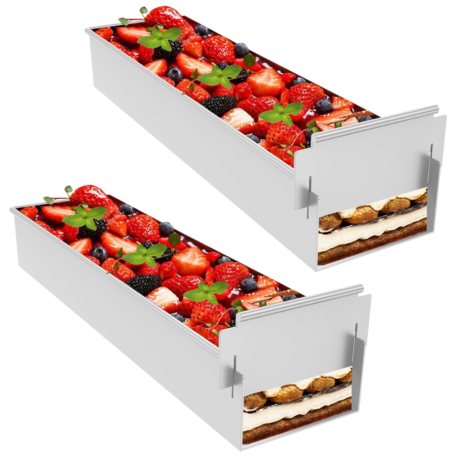 KOUISYY 2PCS Rectangle Cake Ring Mold, Aluminum Alloy Tiramisu Pan, Nonstick Mousse Cake Baking Tray, Heat Resistant Tiramisu C