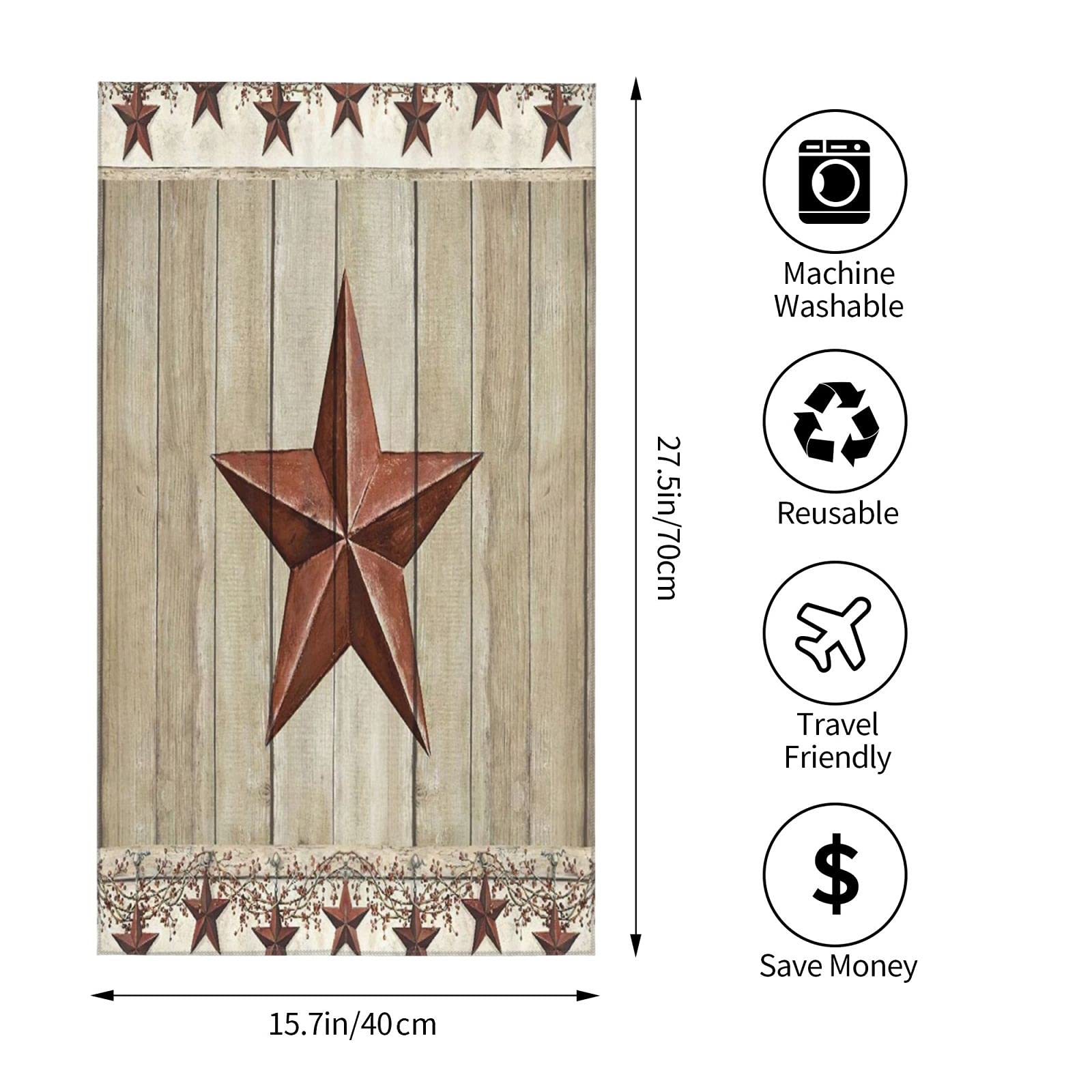 Covasa Hand Towels For Bathroom,Set Of 2,Rustic Barn Western Texas Star And Primitive Berries On Country Wooden Plank,Soft Absor