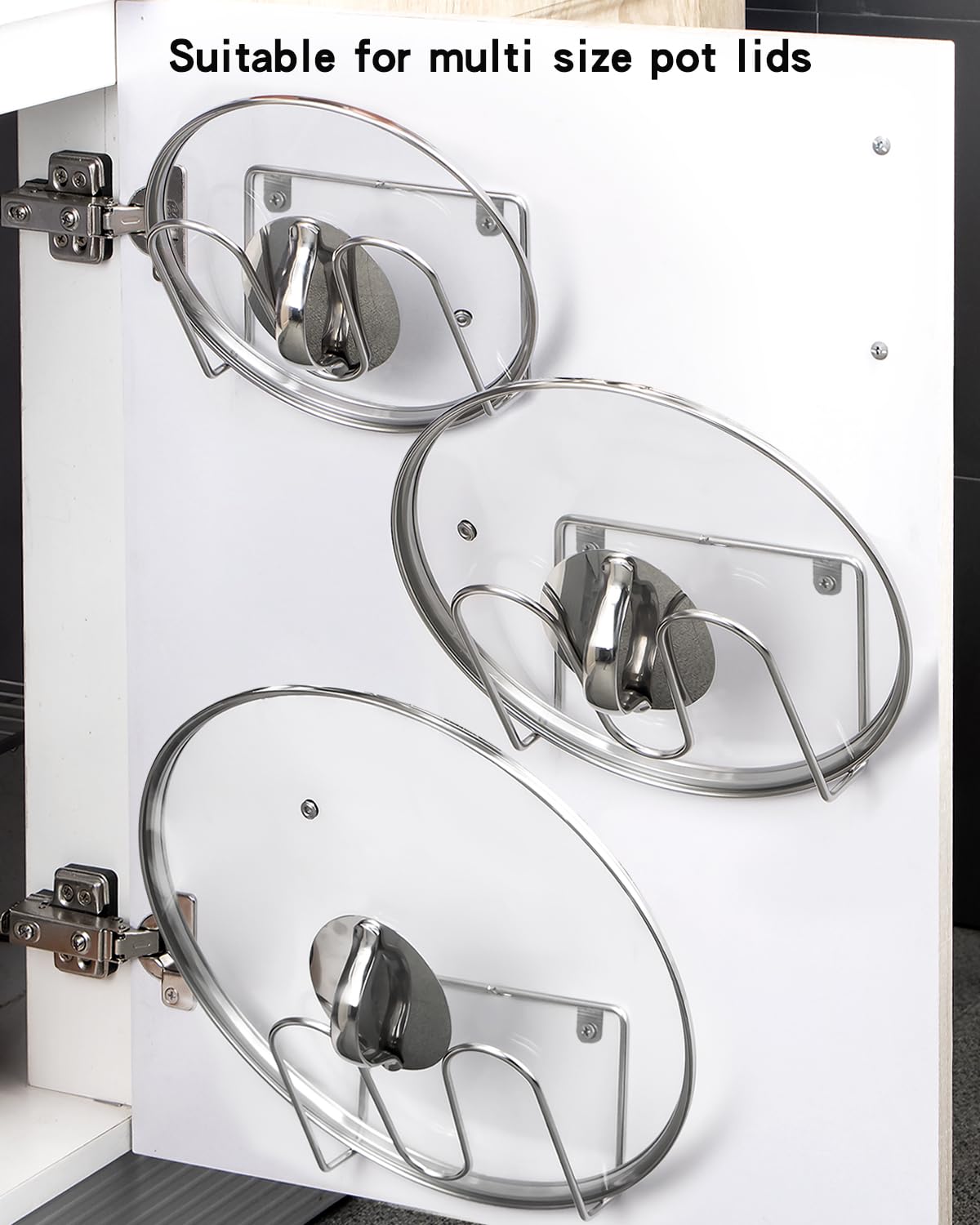 Yqh Cabinet Door Pot Lid Rack, Kitchen Wall Pot Lid Organizer Set Of 4, Lid Holder, 304 Stainless Steel Storage Rack For Pot Lid