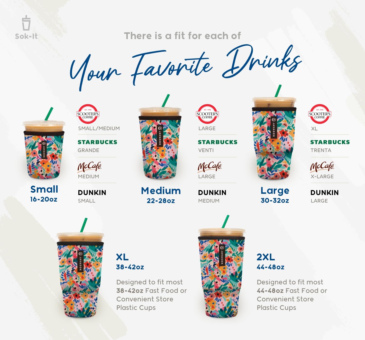 Sok It JavaSok Iced Coffee & Cold Soda Insulated Neoprene Cup Sleeve (Wand of a Kind, Small: 16-20oz)