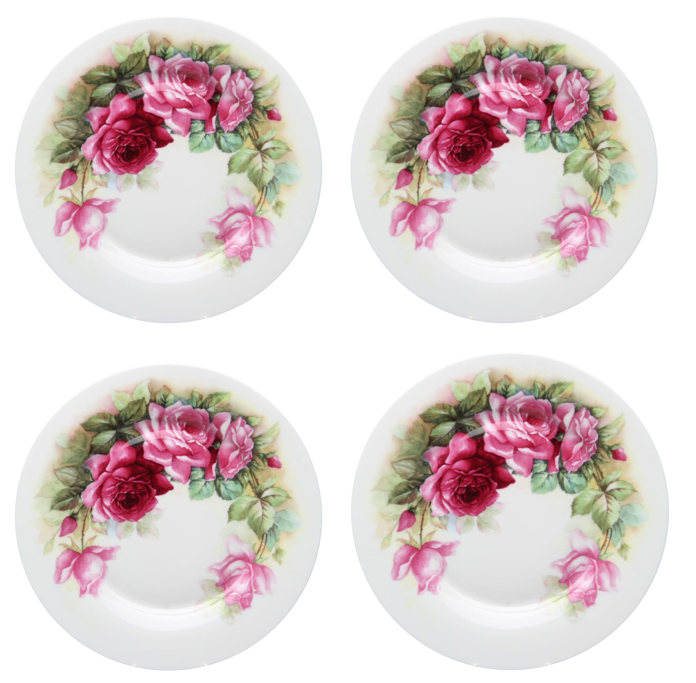 Gracie Bone China English Rose Dessert/Salad Plate 7.5-Inch (Set Of 4)