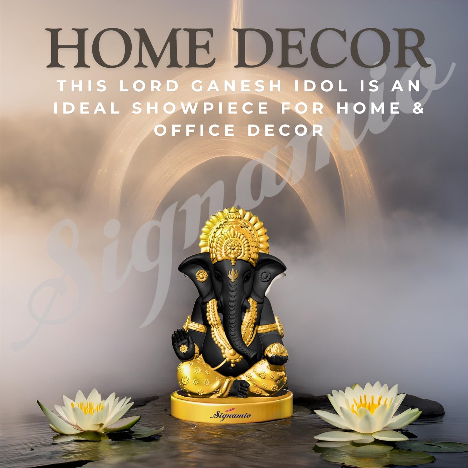 Signamio Handcrafted Black Ganesha Idol For Car Dashboard Item: Ganesh Ji, Ganpati Bappa Murti For Home Decor - Exquisite Car Go