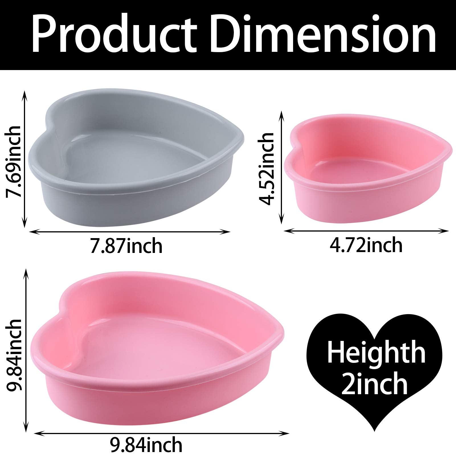 Rhoxshy Heart Shaped Cake Pans 3Pcs, Silicone Molds Heart Baking Pans, 5'' 8'' 10'' Heart Cake Mold Non-Stick Cake Pan Set For C
