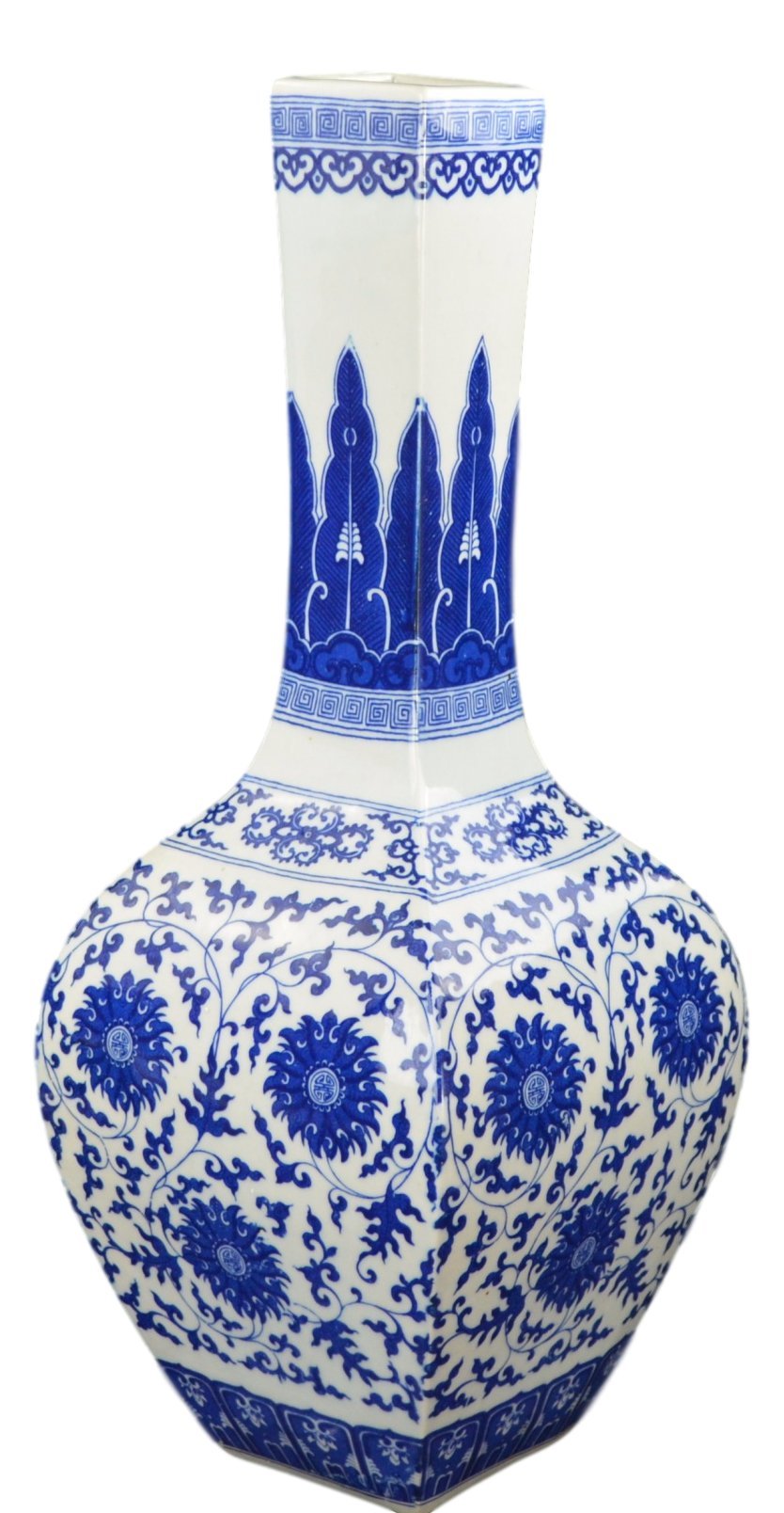14 Classic Blue and White Floral Porcelain Vase, Square Globular Shape China Qing Style (D14)