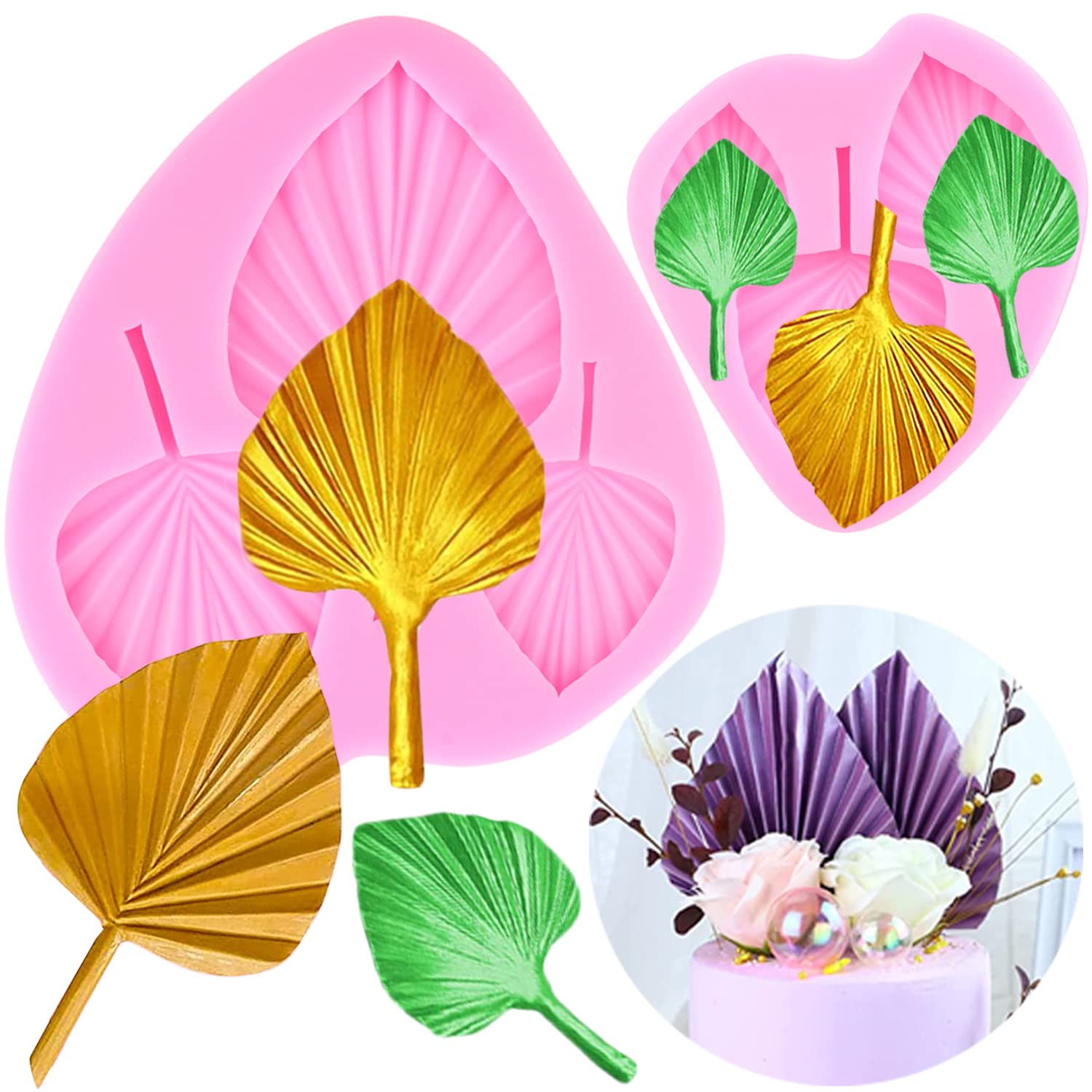 Zixiang Leaf Silicone Molds Fan Leaf Fondant Mold Palm Leaf Fondant Flower Leaf Silicone Molds For Cake Decorating Polymer Clay