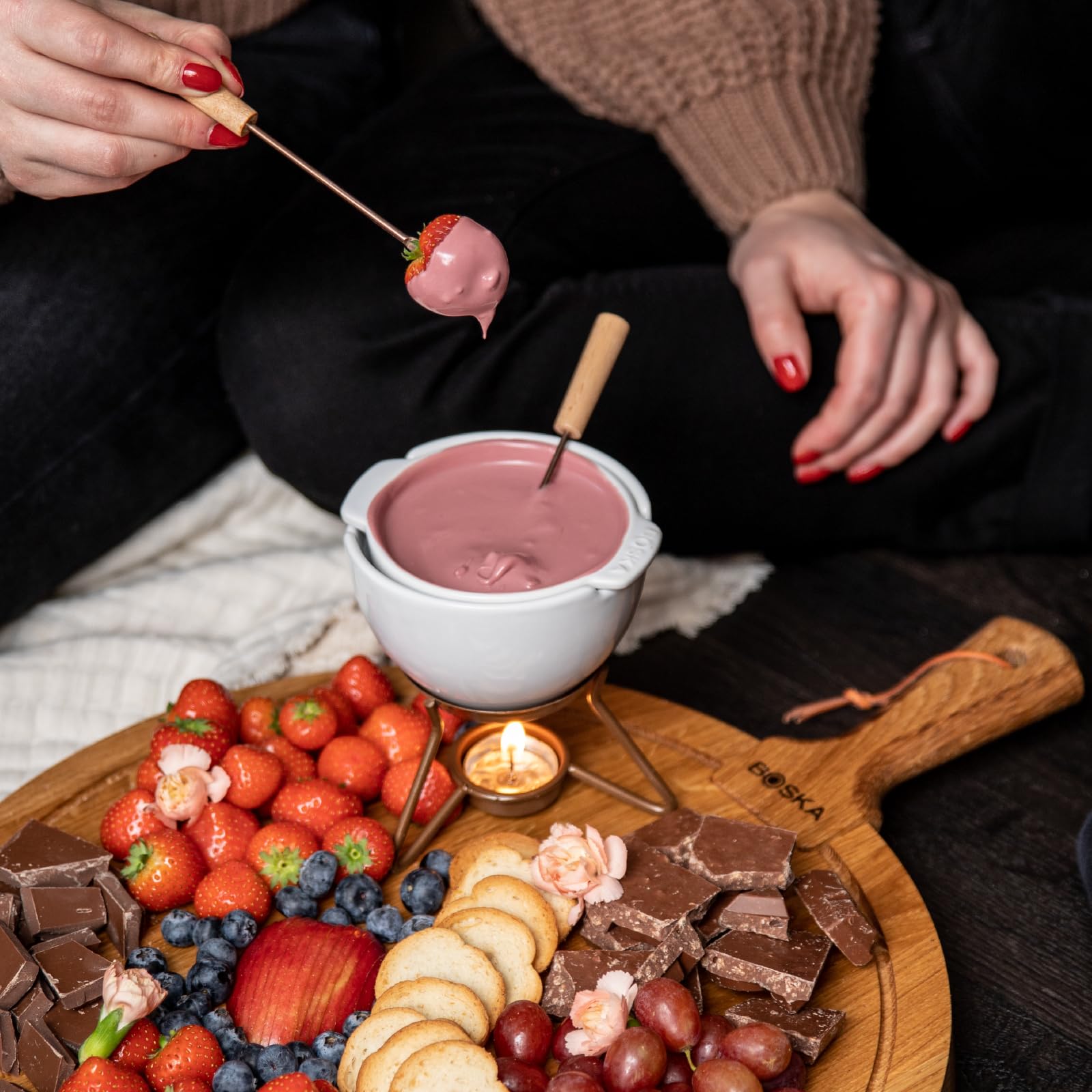 Boska Choco Petit Marie Fondue - Fondue Pot Set Microwave And Dishwasher Safe Ceramic Hot Pot Chocolate Fountain Snack - Small K