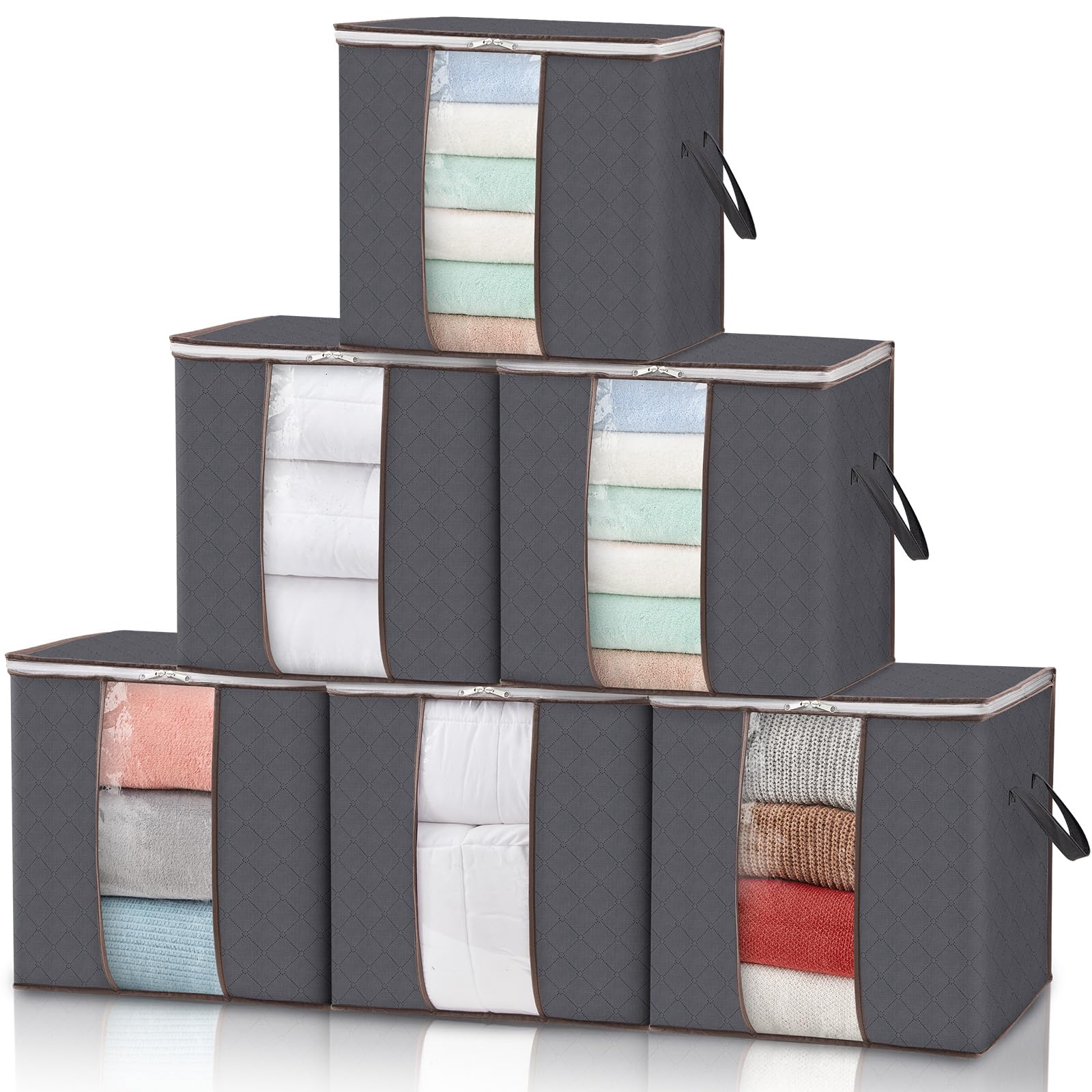 Lifewit 6 Packs 100L Clothes Storage Bag, Storage Bins for Clothes, Blankets, Comforters, Foldable Clothing Storage with Reinfor