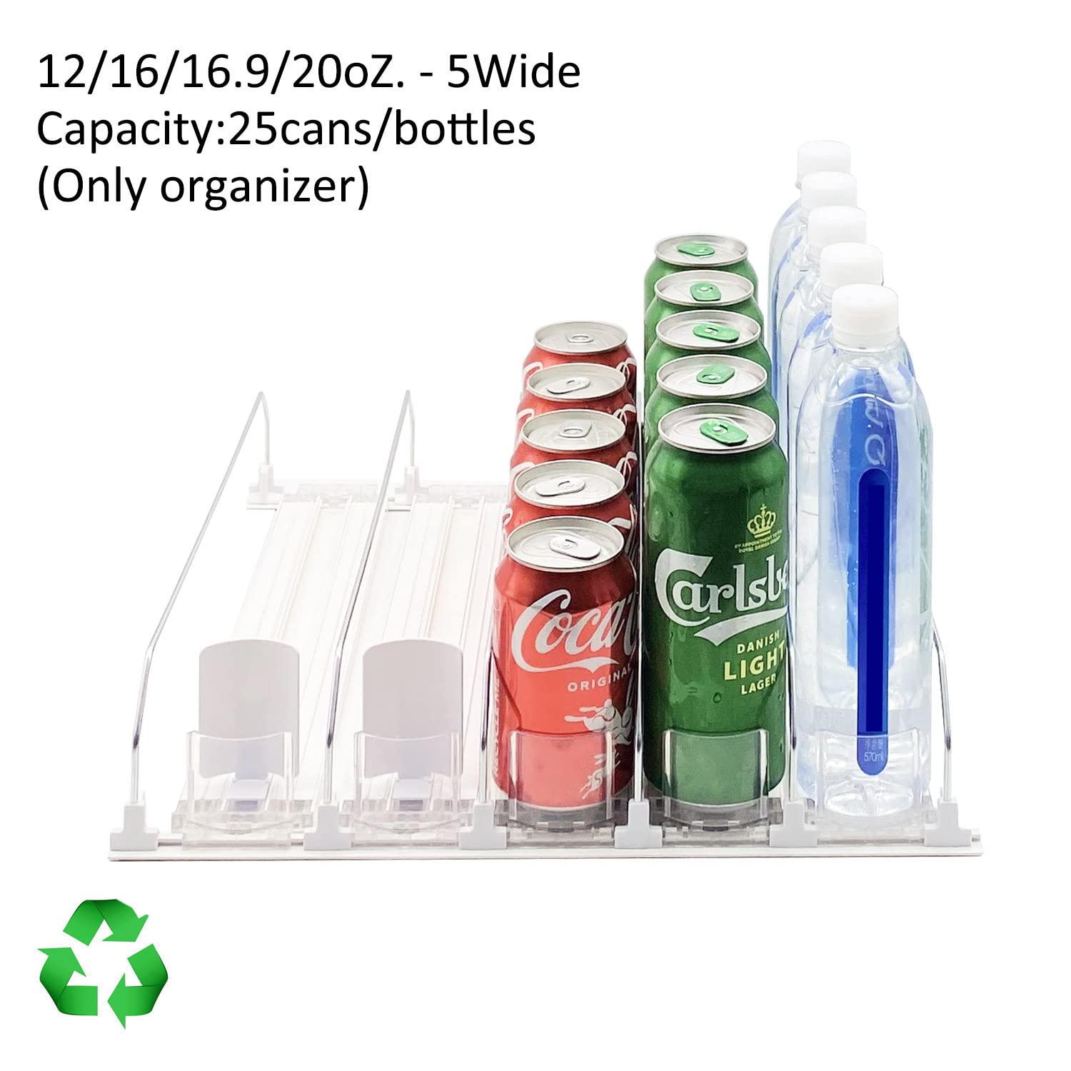 Drink Organizer For Fridge-White Automatic Pusher Glide,12Oz 16Oz 20Oz-Soda Dispenser For Fridge-Holds Up To 25 Cans