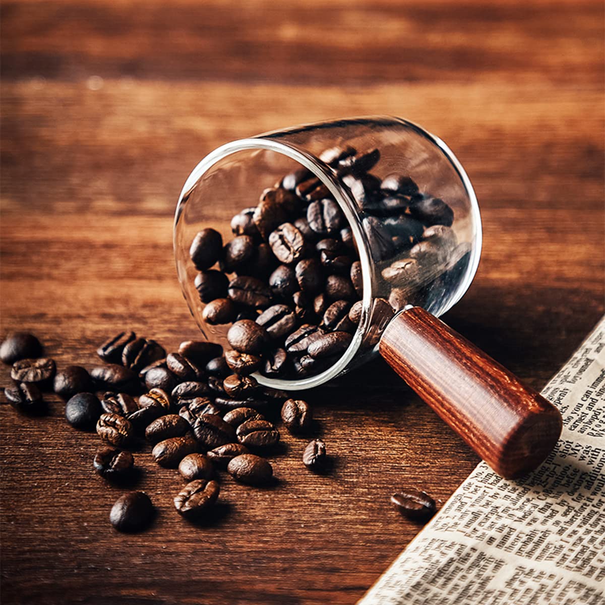 Single Spout Espresso Coffee Shot Glass With Wood Handle Measuring Cup Triple Pitcher Milk Cup Coffee Replacement Carafe For Bar