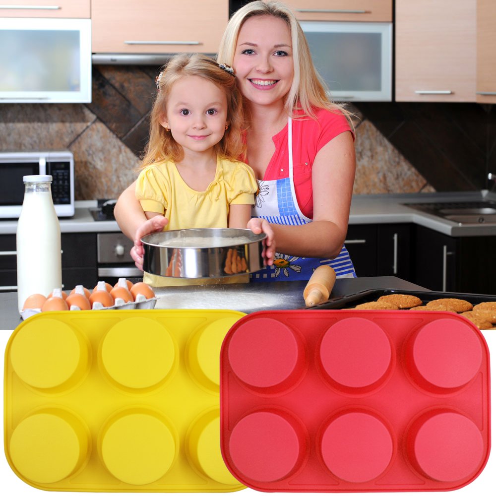 Sourceton 6-Cup Silicone Muffin Mold, 3 Packs Of Muffin Pan, Non-Stick Baking Pan, Flexible, Cupcake Pans, Oven