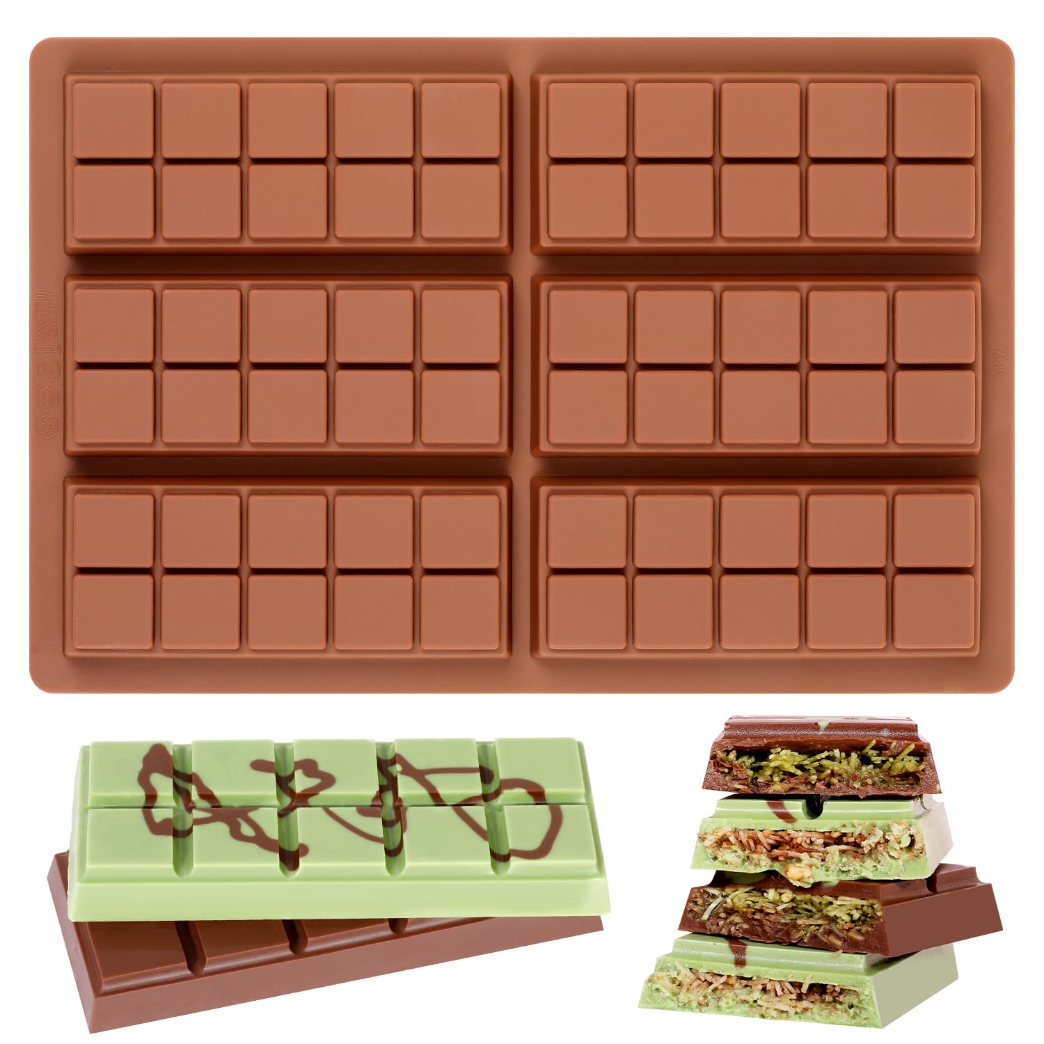 Fimary Chocolate Bar Mold - Non-Stick Chocolate Molds, Food Grade Silicone Deep Chocolate Bar Mold For Dubai Chocolate Bar Pista