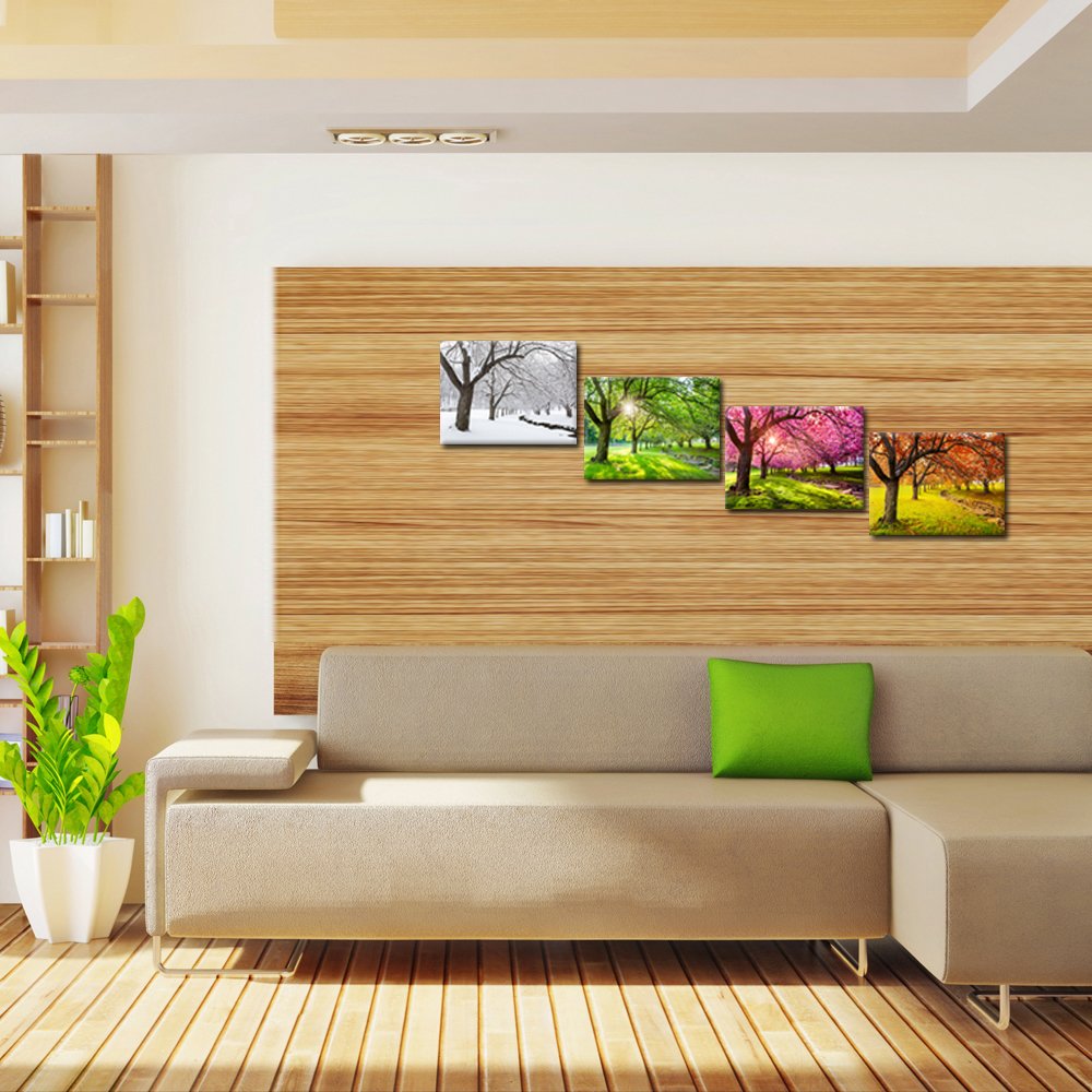 KREATIVE ARTS 4 Piece Canvas Wall Art Spring Summer Autumn Winter Four Seasons Landscape Colorful Tree Painting Picture Prints Modern Giclee Artwork Stretched Framed Bathroom 12x16inchx4pcs