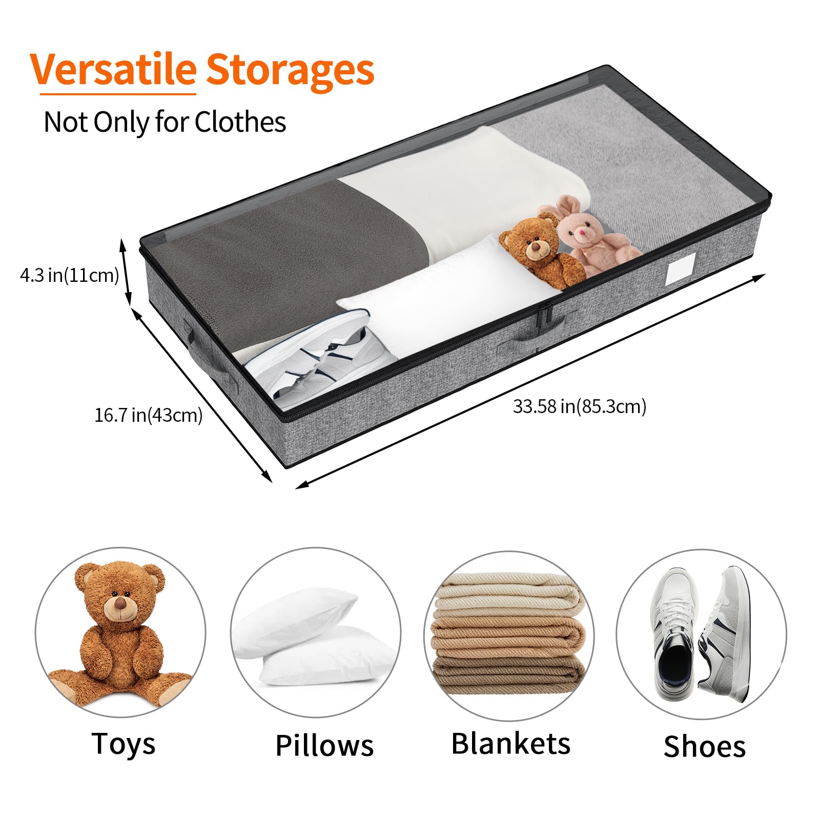 Fixwal 2 Pack Under Bed Storage Containers, Below 4.5 Inches Low Profile Underbed Organizer Clothes Storage with Sturdy Sidewall