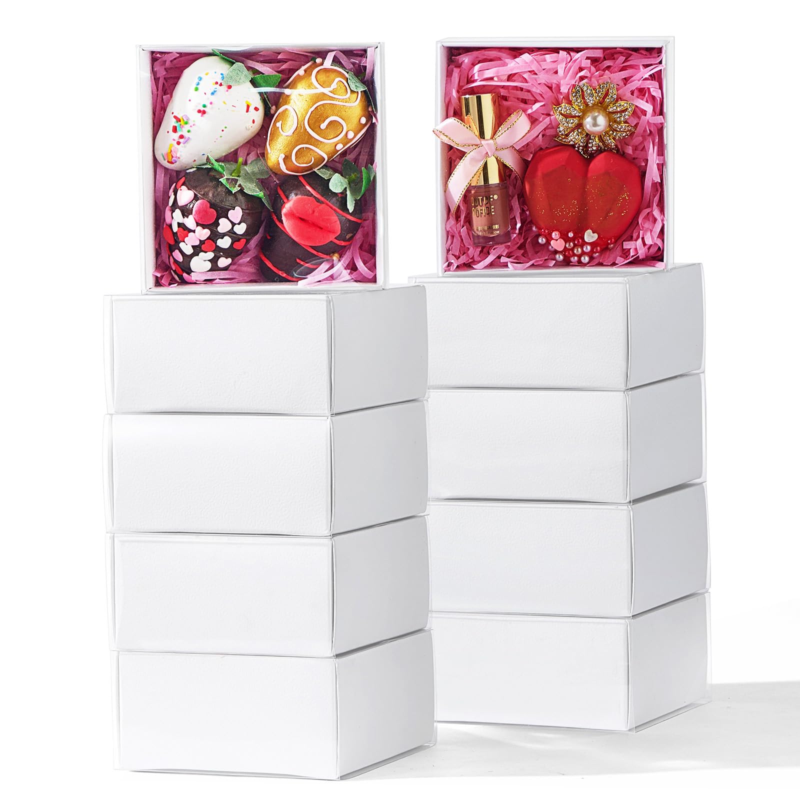 JCXGRVC 25-Pack of 4x4x2 Inch White Bakery Boxes with Clear Lids - for Strawberries, Cookies, Macarons, Donuts & Desserts - Holi