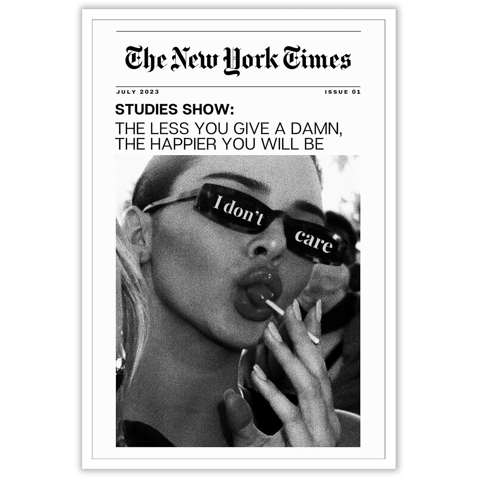 Dfaiuy Vintage Black And White Newspaper Canvas Wall Art Trendy The New York Times Poster Funky I Don'T Care Posters Room Aesthe
