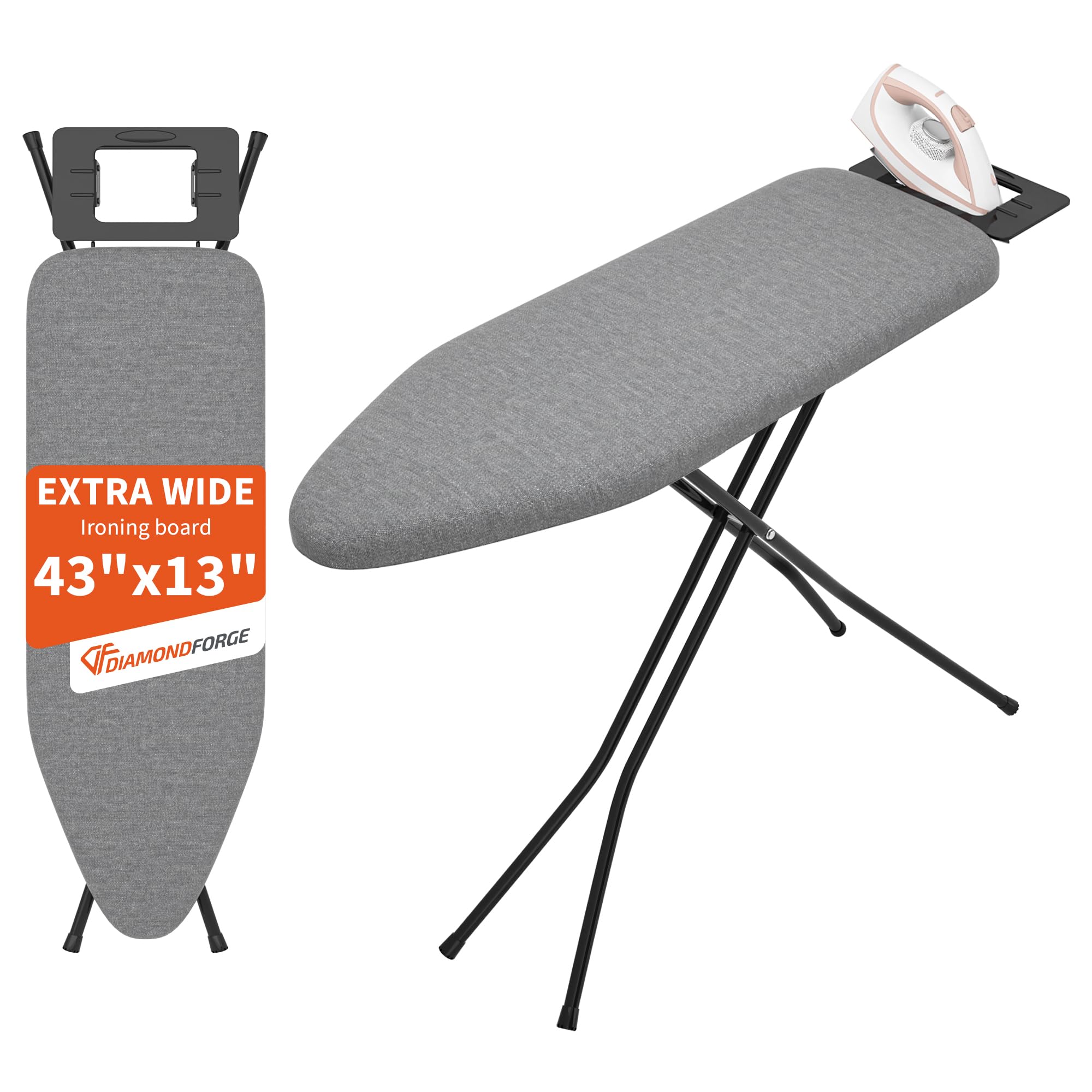 Ironing Board with Stable Iron Rest and 7 Adjustable Heights, 43   13 Size Iron Board with 4-Layer Heat Resistant Cover and Pad 