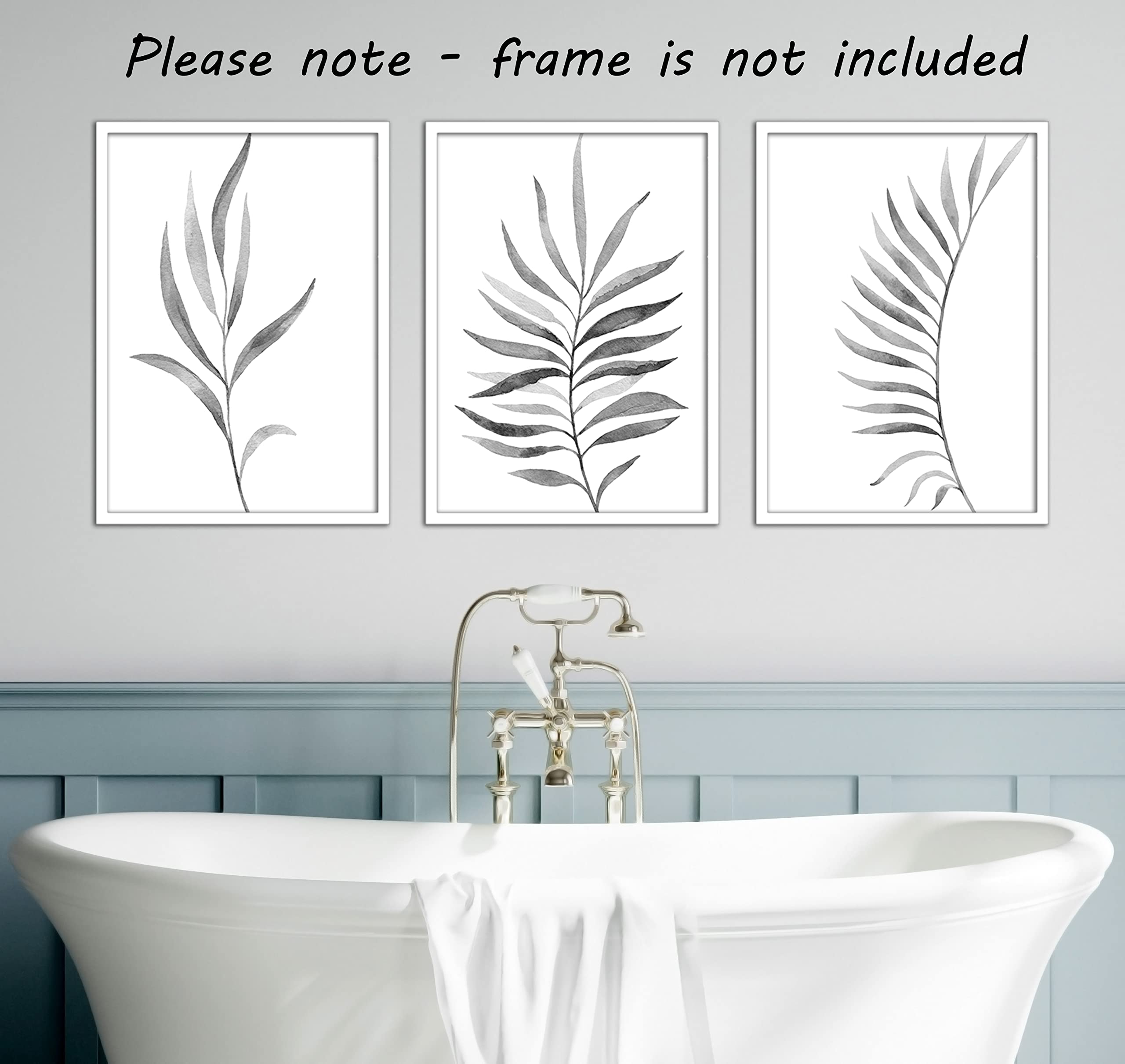Gray Ferns Botanical Leaves Set Of 3 Unframed Prints, Abstract Tropical Plant Decor, Living Room Bedroom Bathroom Wall Art Poste