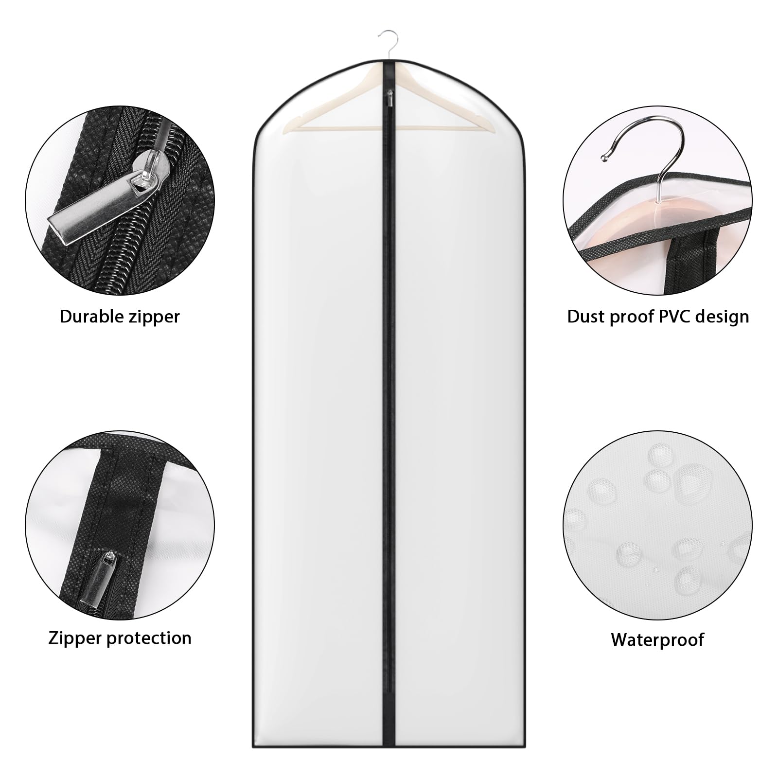 Zilink Clear Dress Bags For Storage 60'' Garment Bags For Hanging Clothes Dress Cover For Closet With Full Zipper Set Of 10