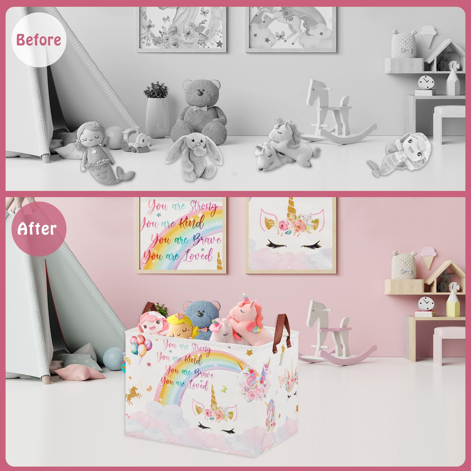 Xhwzof Unicorn Gift Bag Pink Kids Laundry Basket Rainbow Cloud Unicorn Nursery Decor Laundry Hamper ,Room Decor For Girls Bedroo
