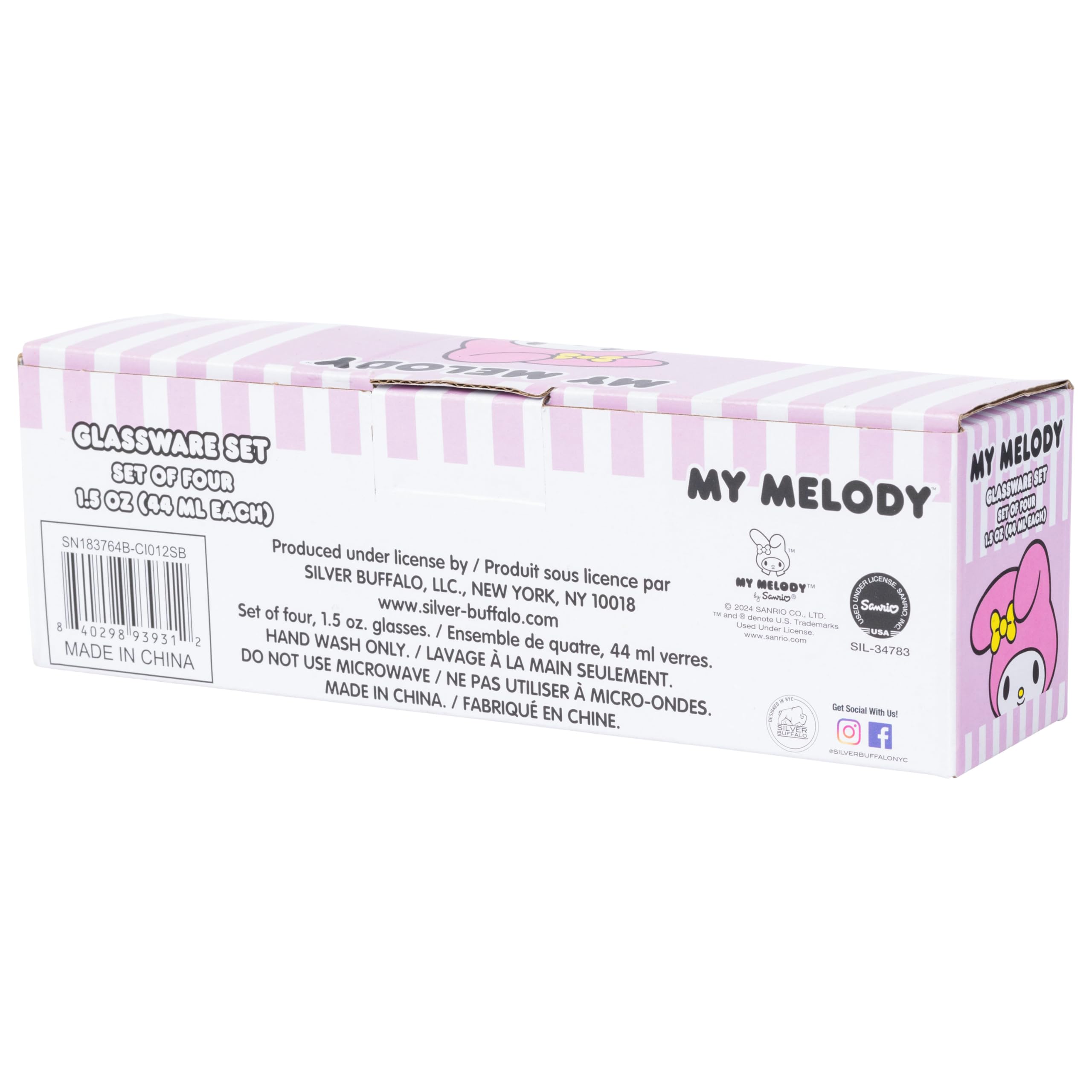 Silver Buffalo Sanrio Hello Kitty And Friends My Melody 4 Pack Mini Glass Set, 1.5 Ounces