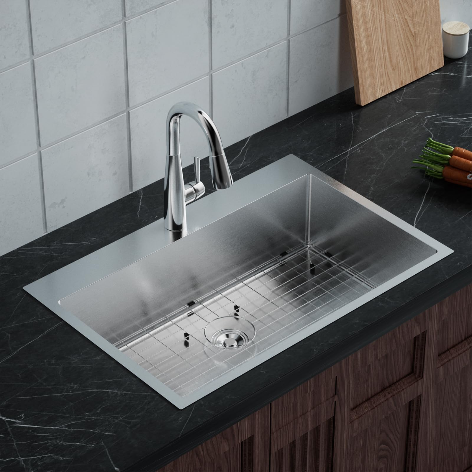 Bonnlo 33Inch Top Mount Kitchen Sink Drop-In, Farmhouse Kitchen Sink With Sink Protector 18 Gauge, Workstation Sink, Stainless S