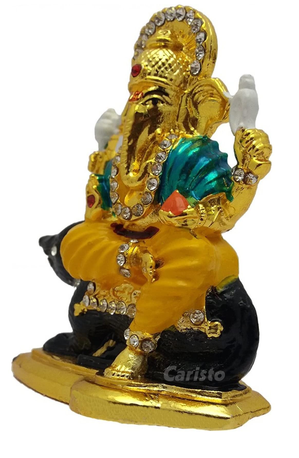 Caristo Lord Ganesh Idol | Ganesha Sitting On Mouse | Ganpati Vinayaka Idol (Id-128) Color Metal Statue For Car Dashboard | Home
