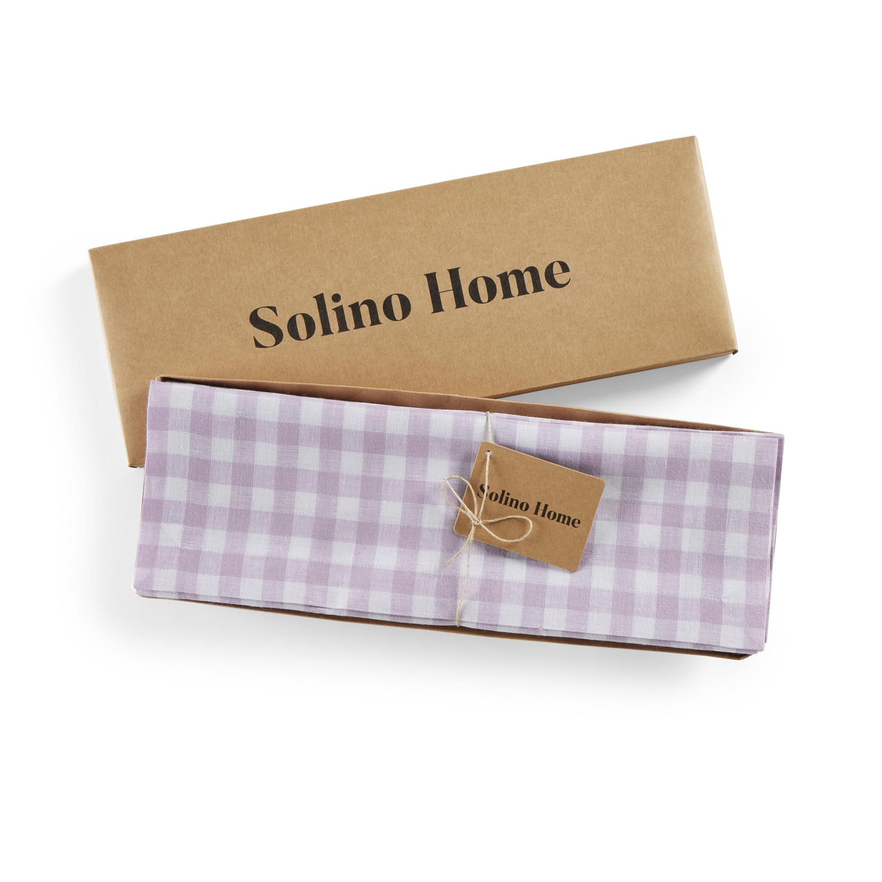 Solino Home Linen Placemats 14 X 19 Inch - 100% Pure Linen Lilac Plaid Cloth Placemats Set Of 4 - Gingham Check, Washable Fabric