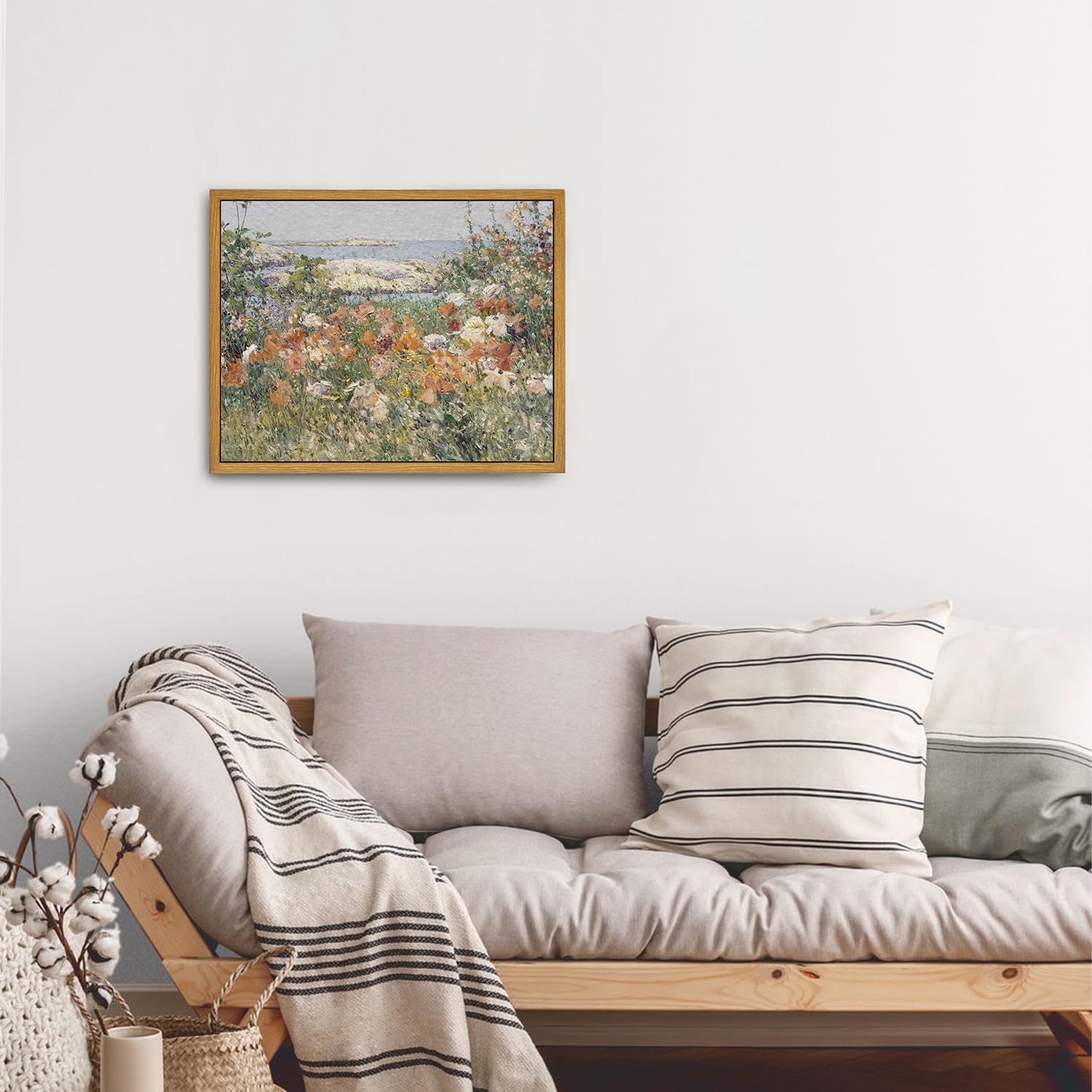 Roslynity Framed Canvas Wall Art Vintage Print Oil Paintings Wildflowers By The Sea Spring Floral Landscape Country Cottage Retr