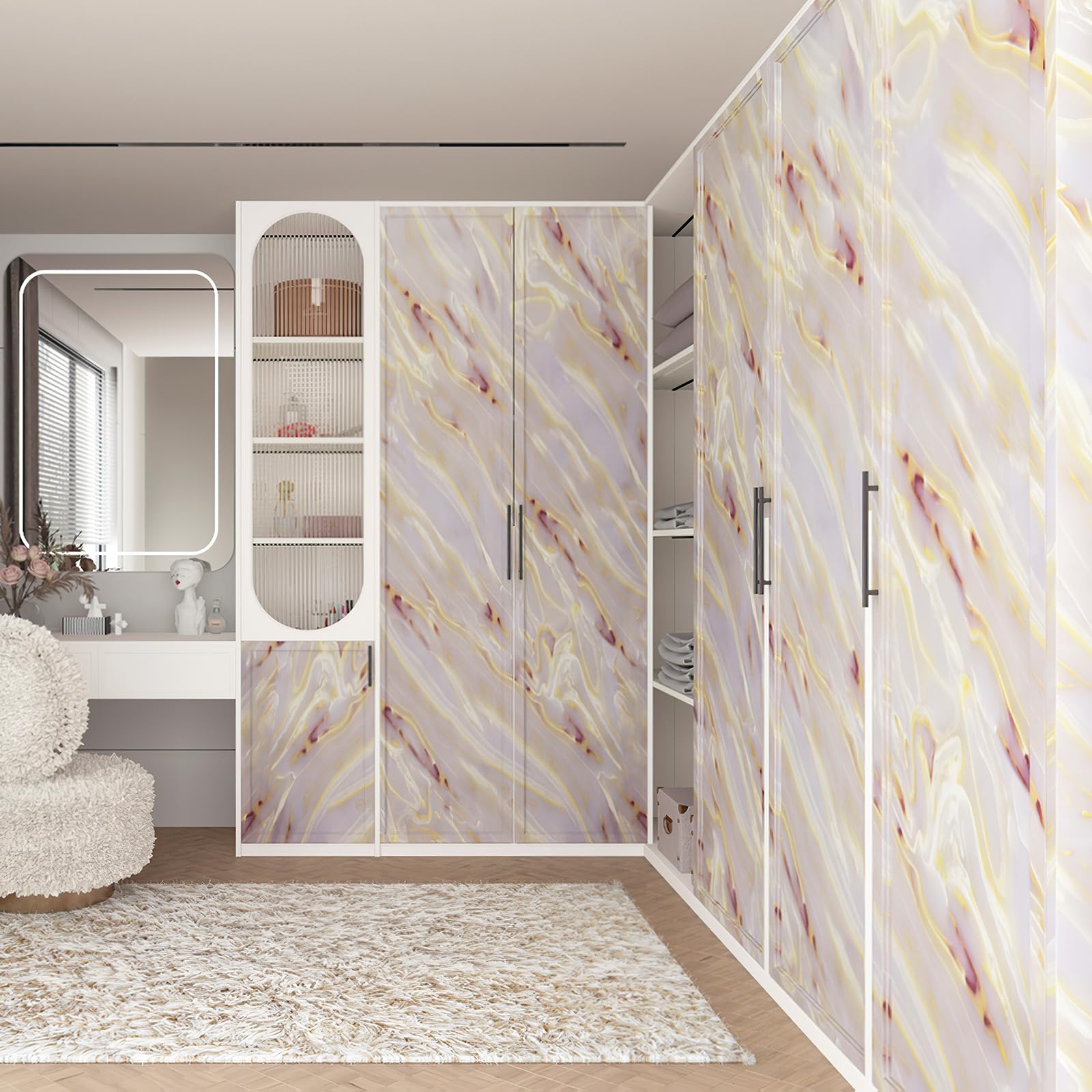 Boobest 15.7''X196'' Granite Gold White Marble Contact Paper Light Pink Peel And Stick Abstract Marble Wallpaper Countertop Cabi