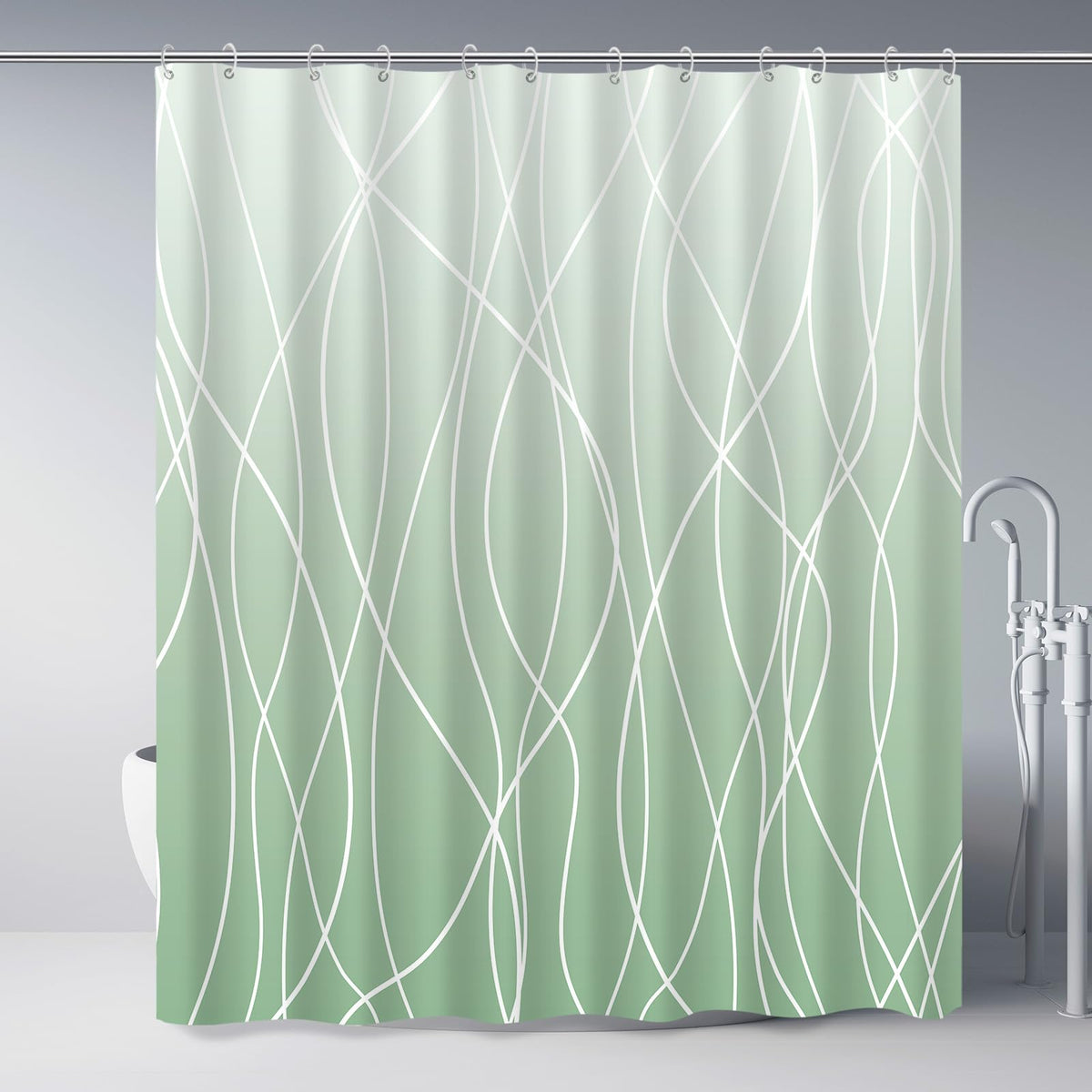 Punkray Ombre Green Striped Fabric Shower Curtain For Bathroom With 12 Hooks, Shower Curtains For Bathroom, Waterproof Bath Acce