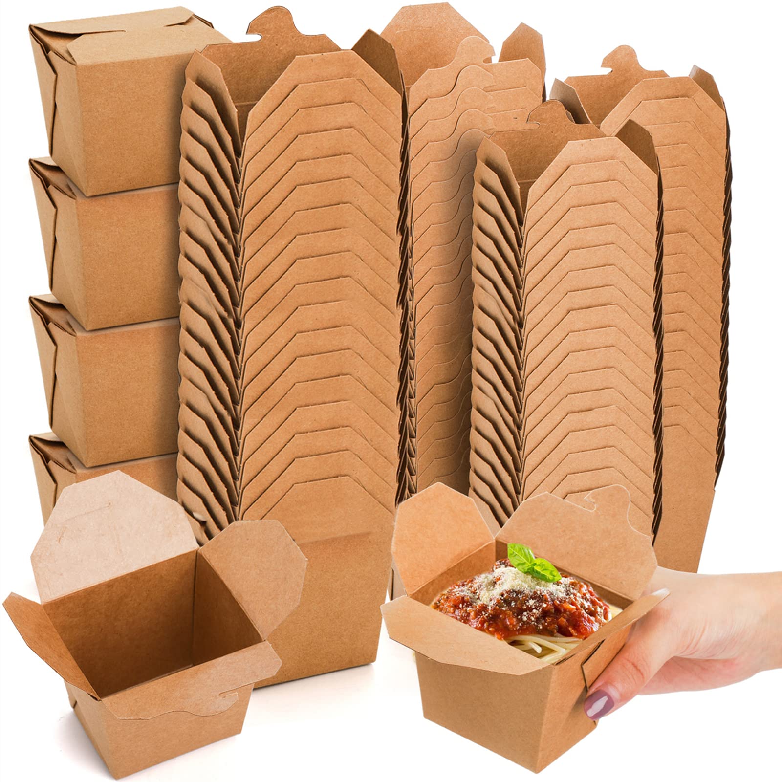 Deayou 100 Pack Chinese Food Container, Kraft Brown Cardboard Food Pails For Meal, Party, Microwaveable