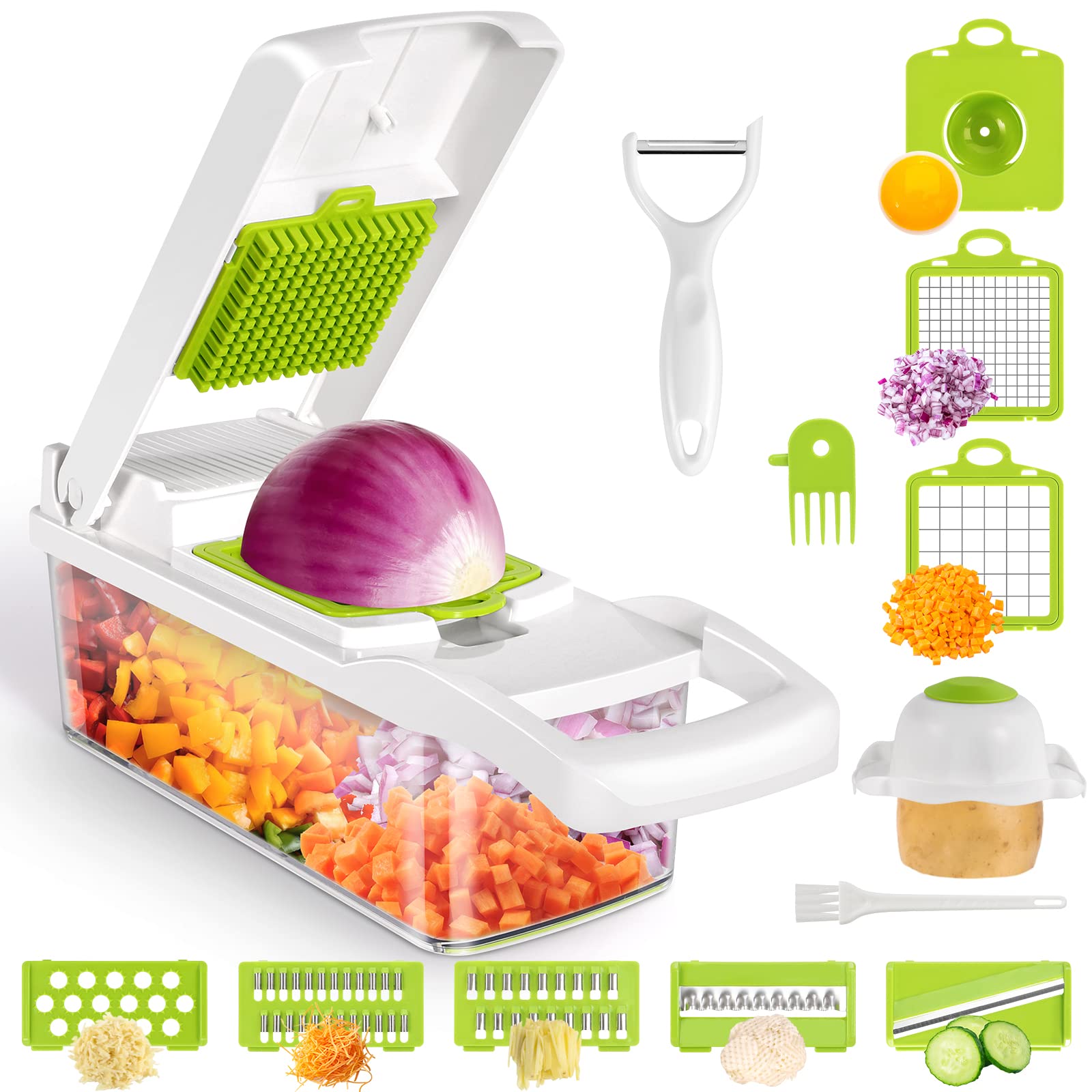 Vrjiszta 13 In 1 Kitchen Vegetable Chopper Slicer Dicer, Food Chopper/Cutter, Veggie Chopper With 8 Blades, Storage Container Fo